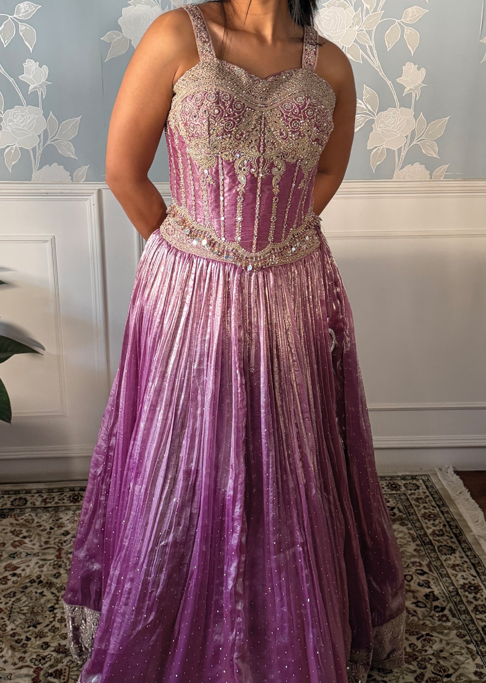 Lavender Tissue Corset Lehenga