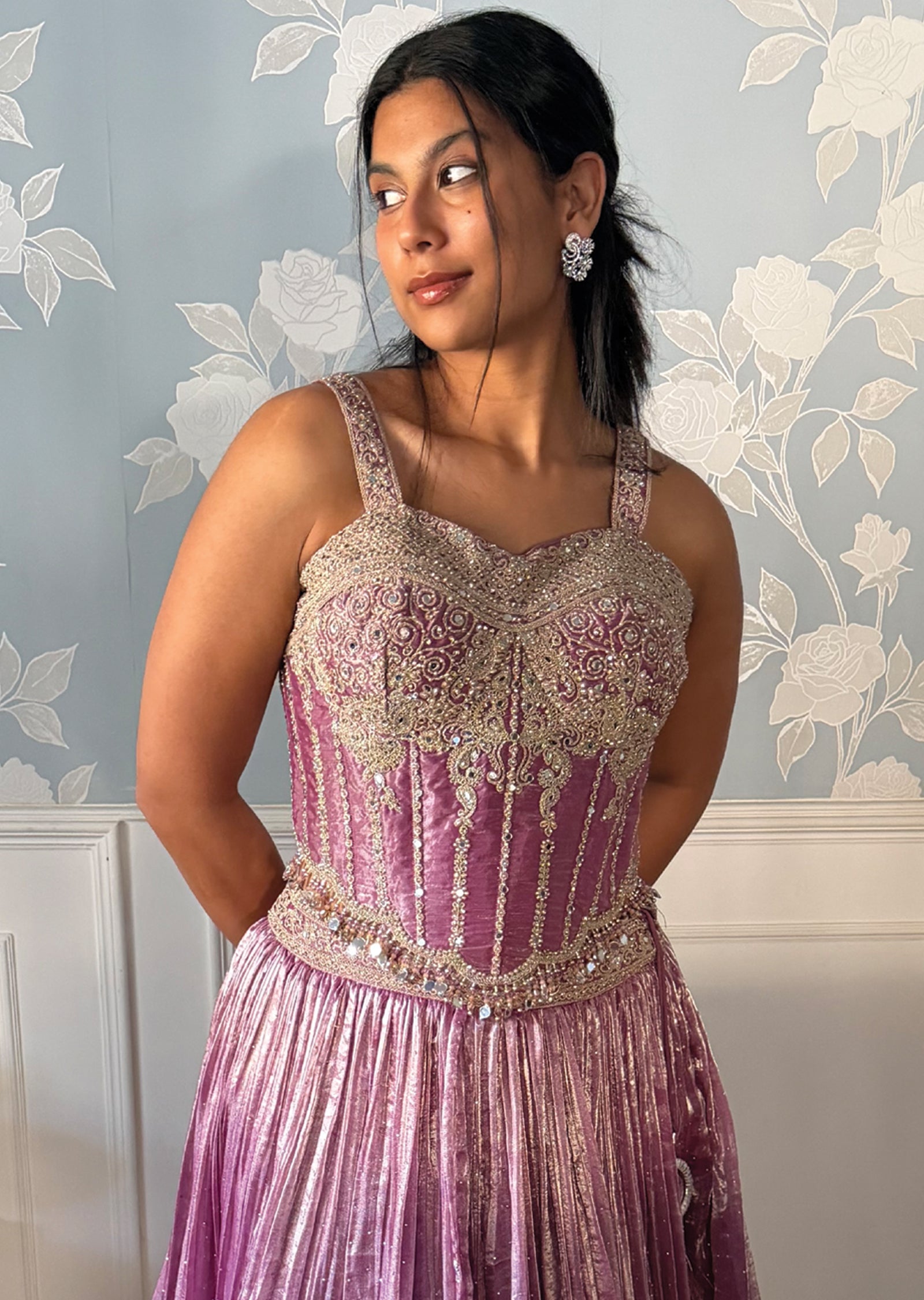 Lavender Tissue Corset Lehenga