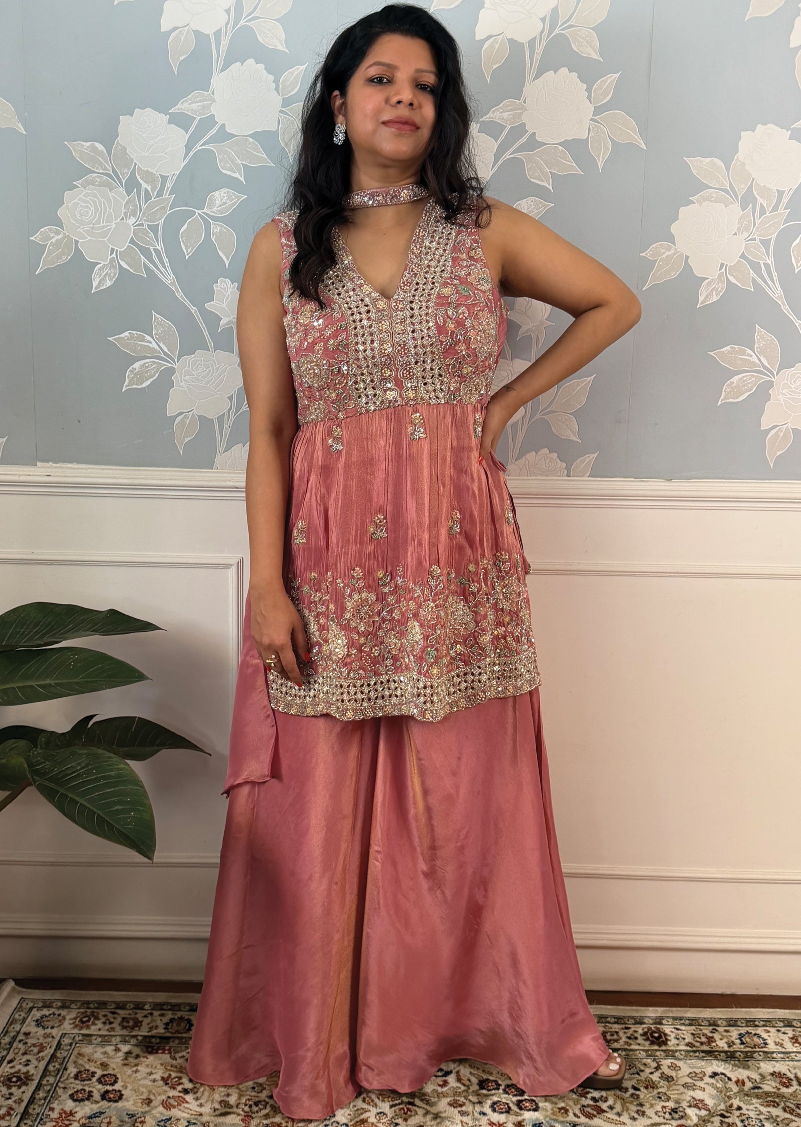 Onion Pink Tissue Sharara Set