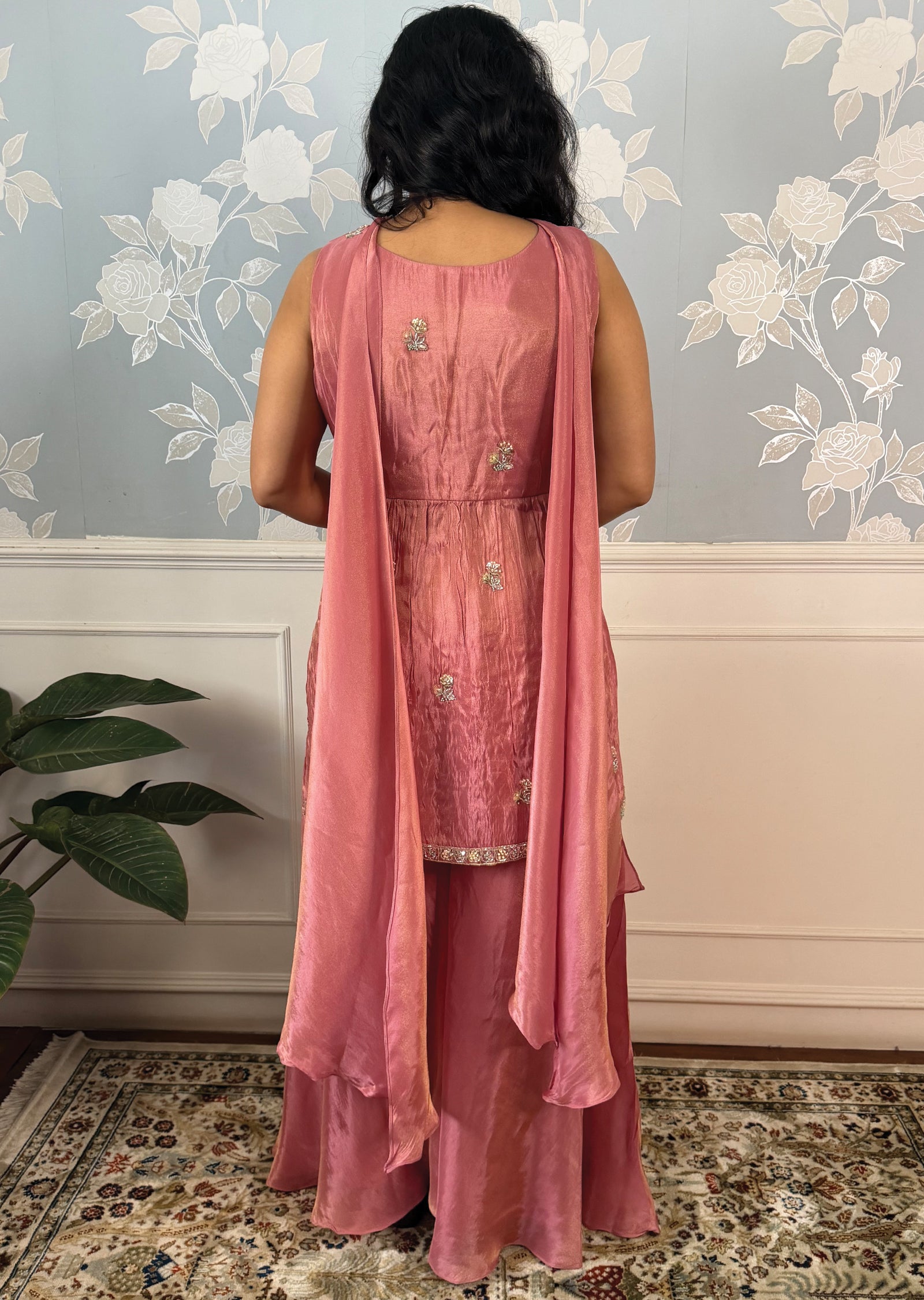 Onion Pink Tissue Sharara Set