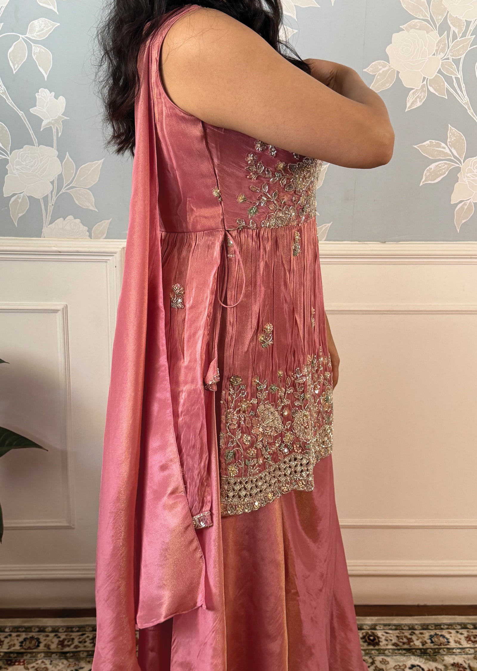 Onion Pink Tissue Sharara Set