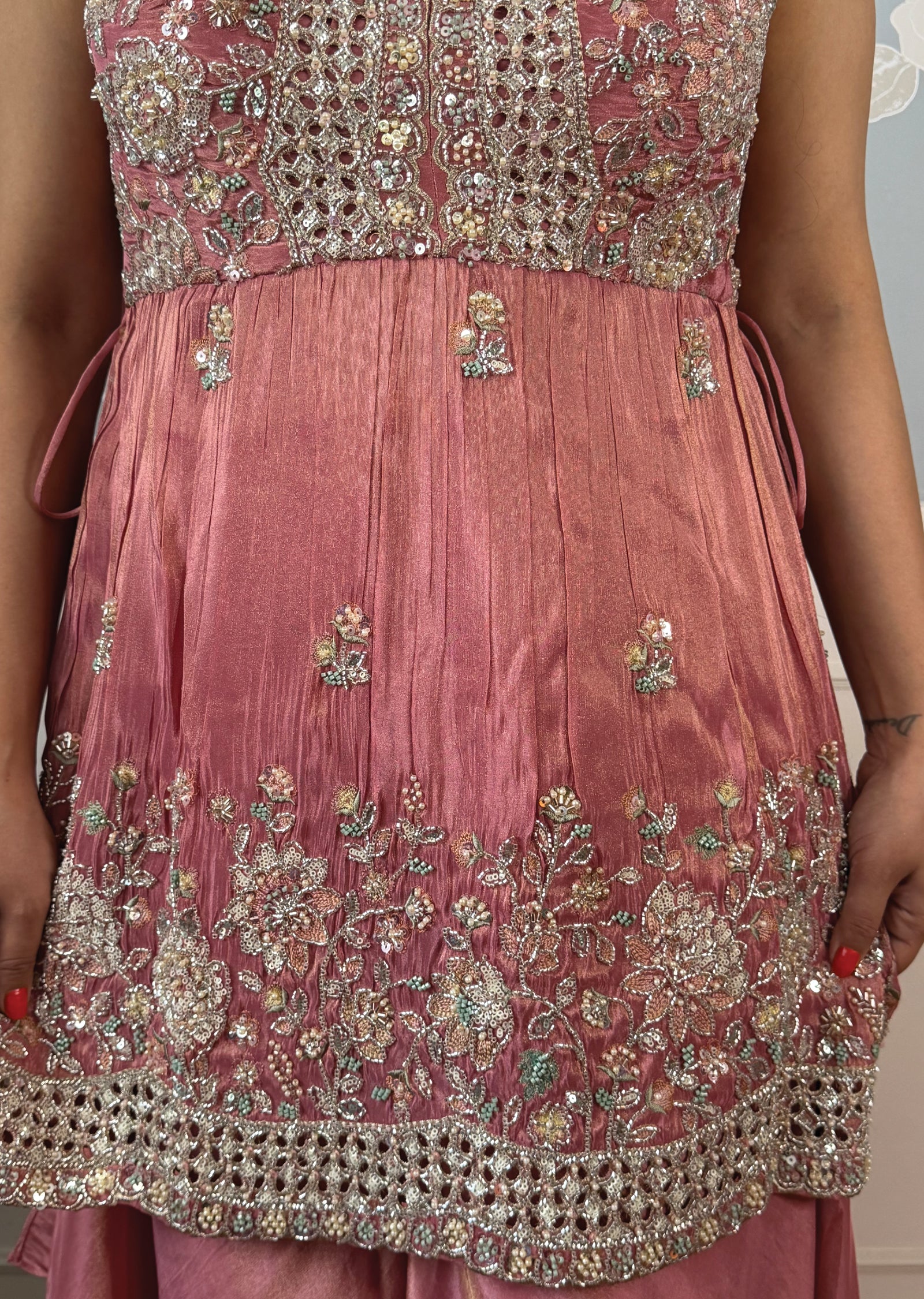 Onion Pink Tissue Sharara Set