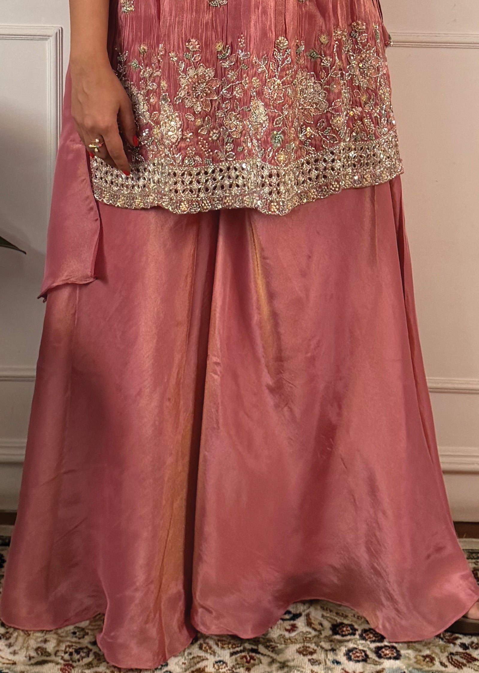 Onion Pink Tissue Sharara Set