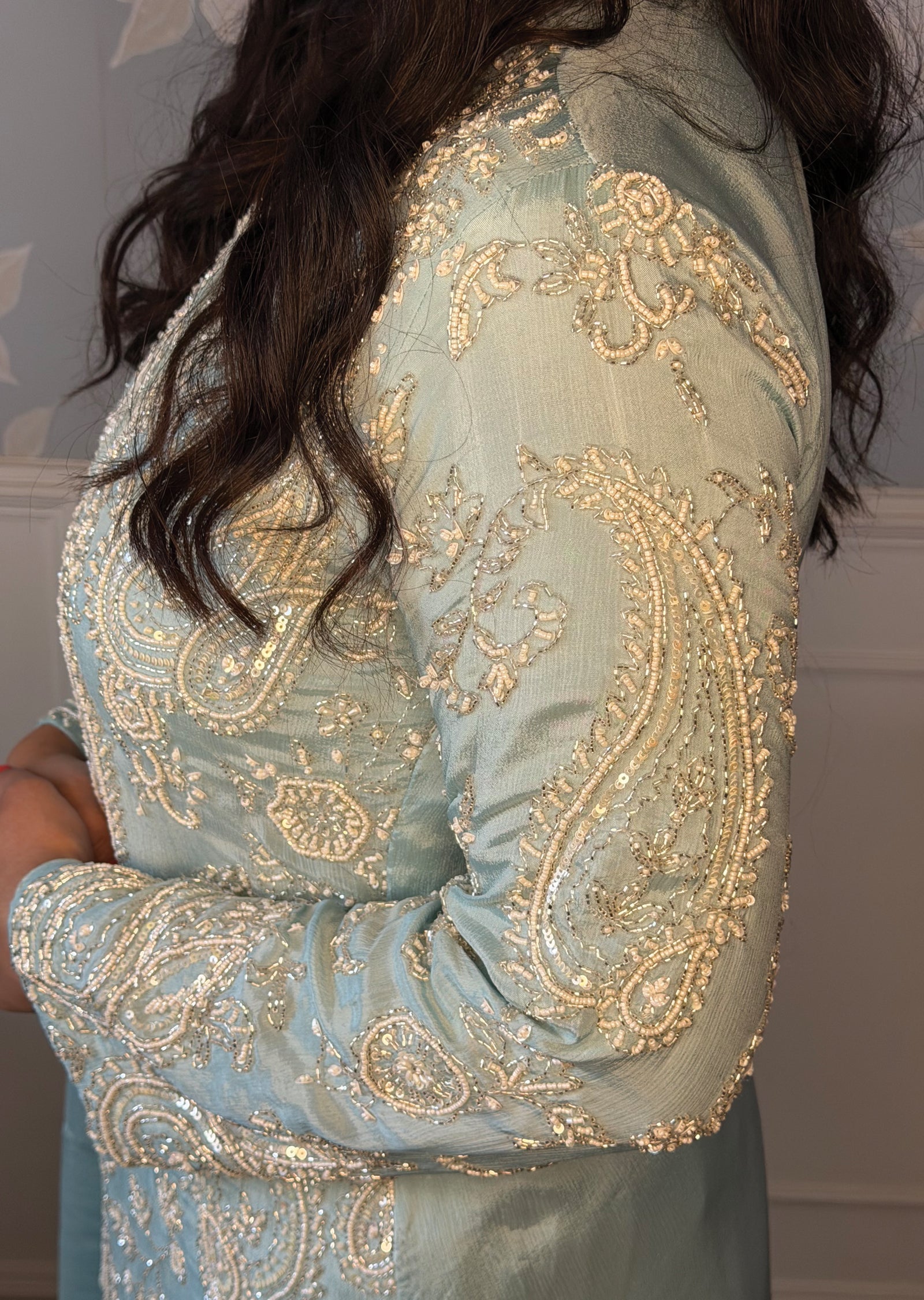 Blue Chinnon Sharara Set