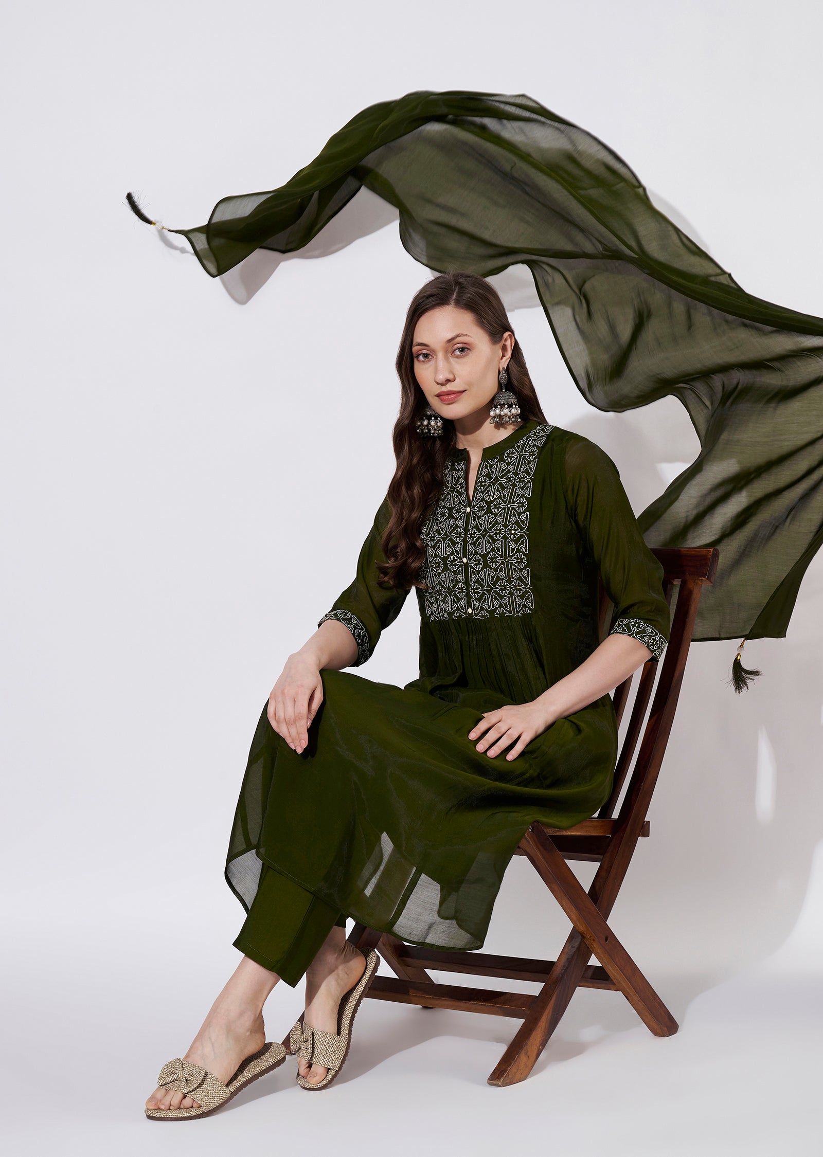 Olive Green Silk Anarkali