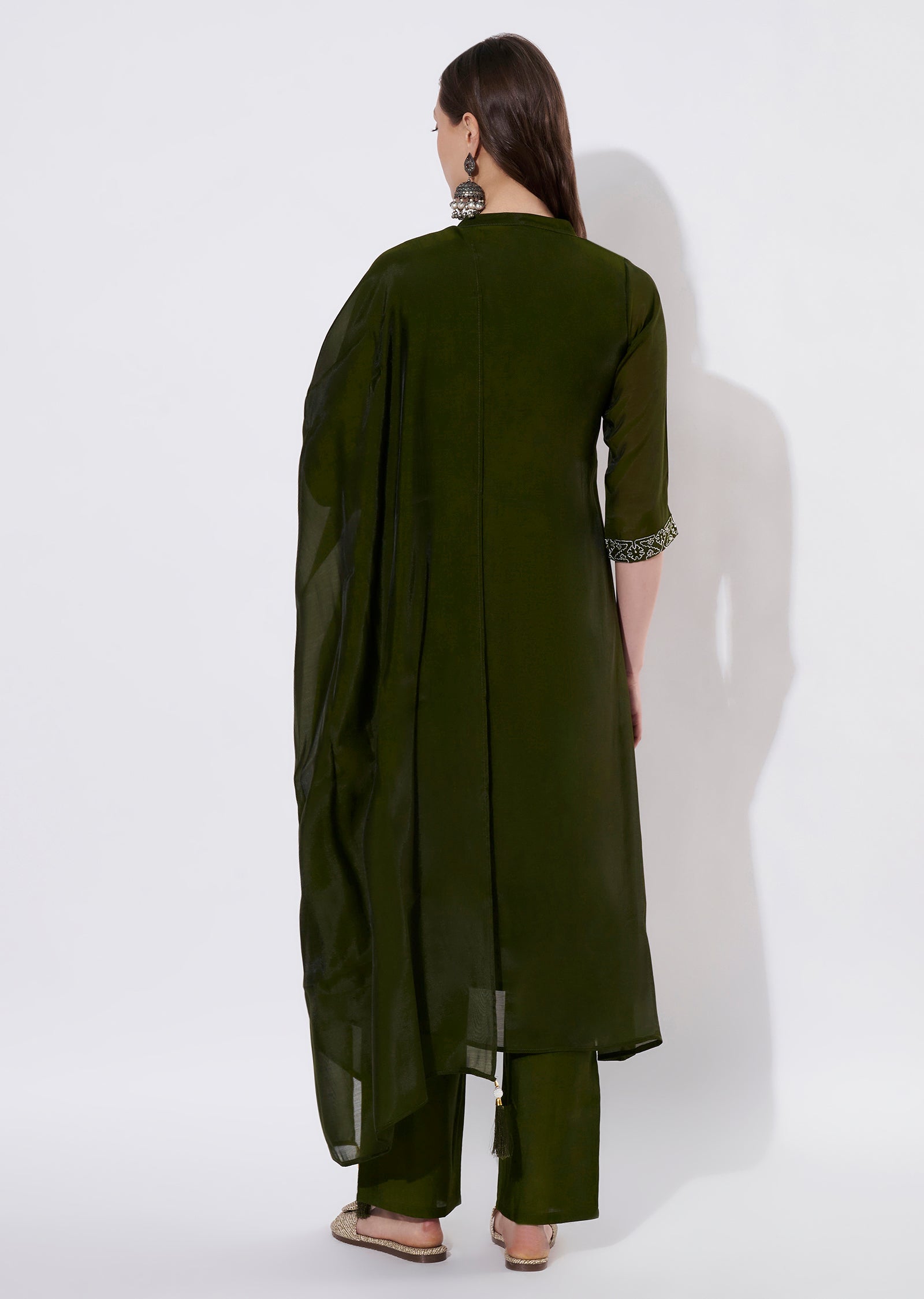 Olive Green Silk Anarkali