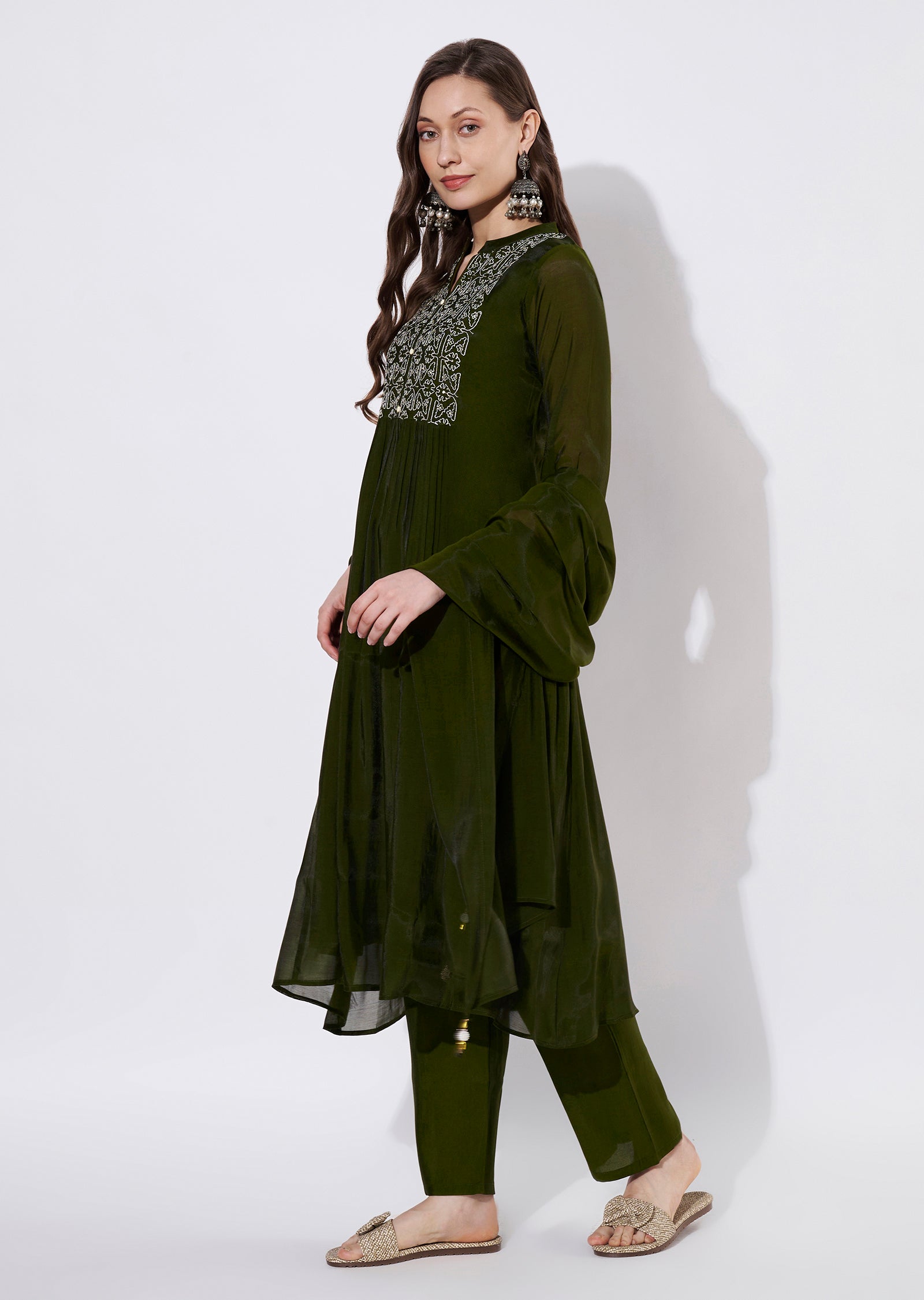 Olive Green Silk Anarkali