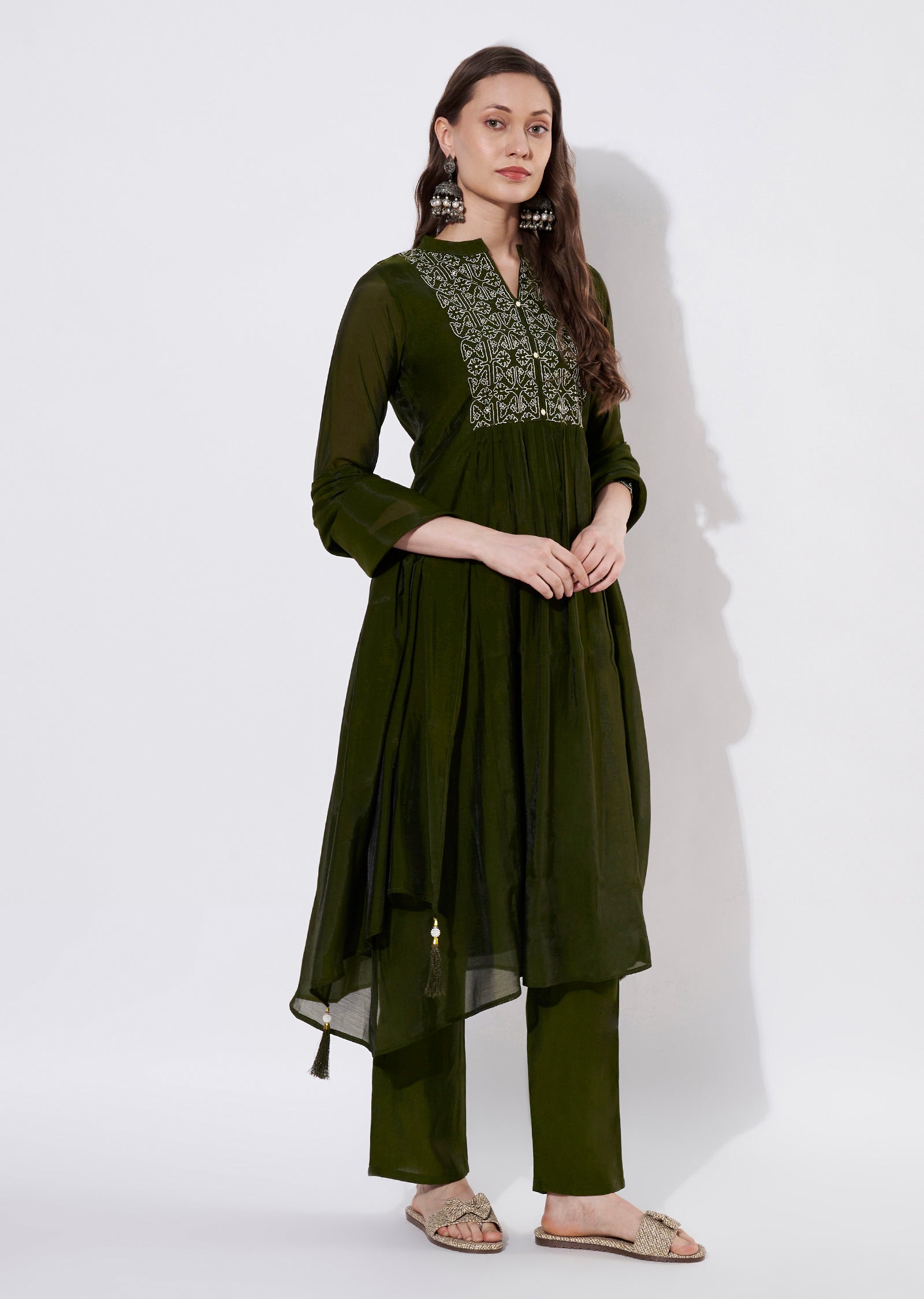Olive Green Silk Anarkali