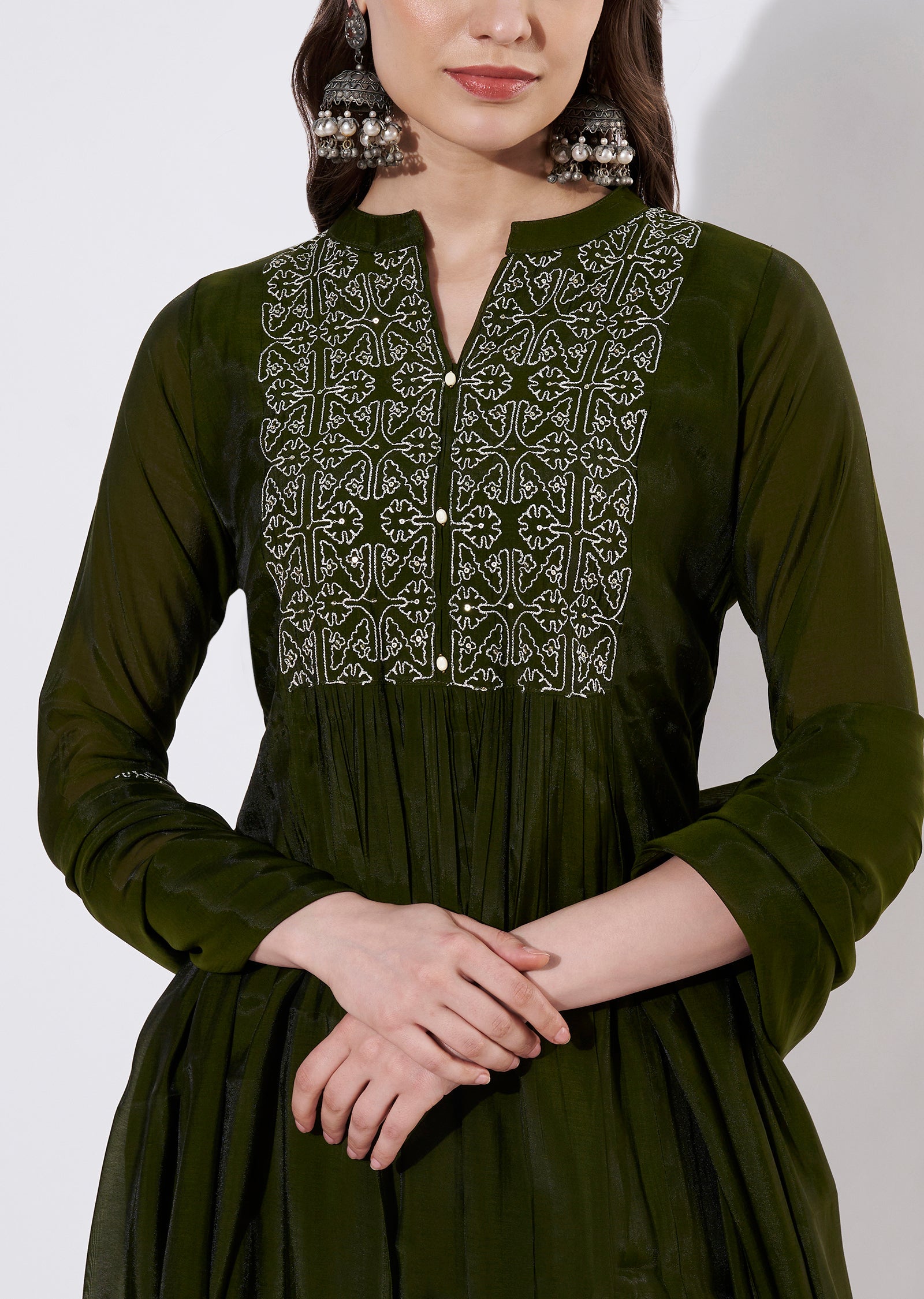 Olive Green Silk Anarkali