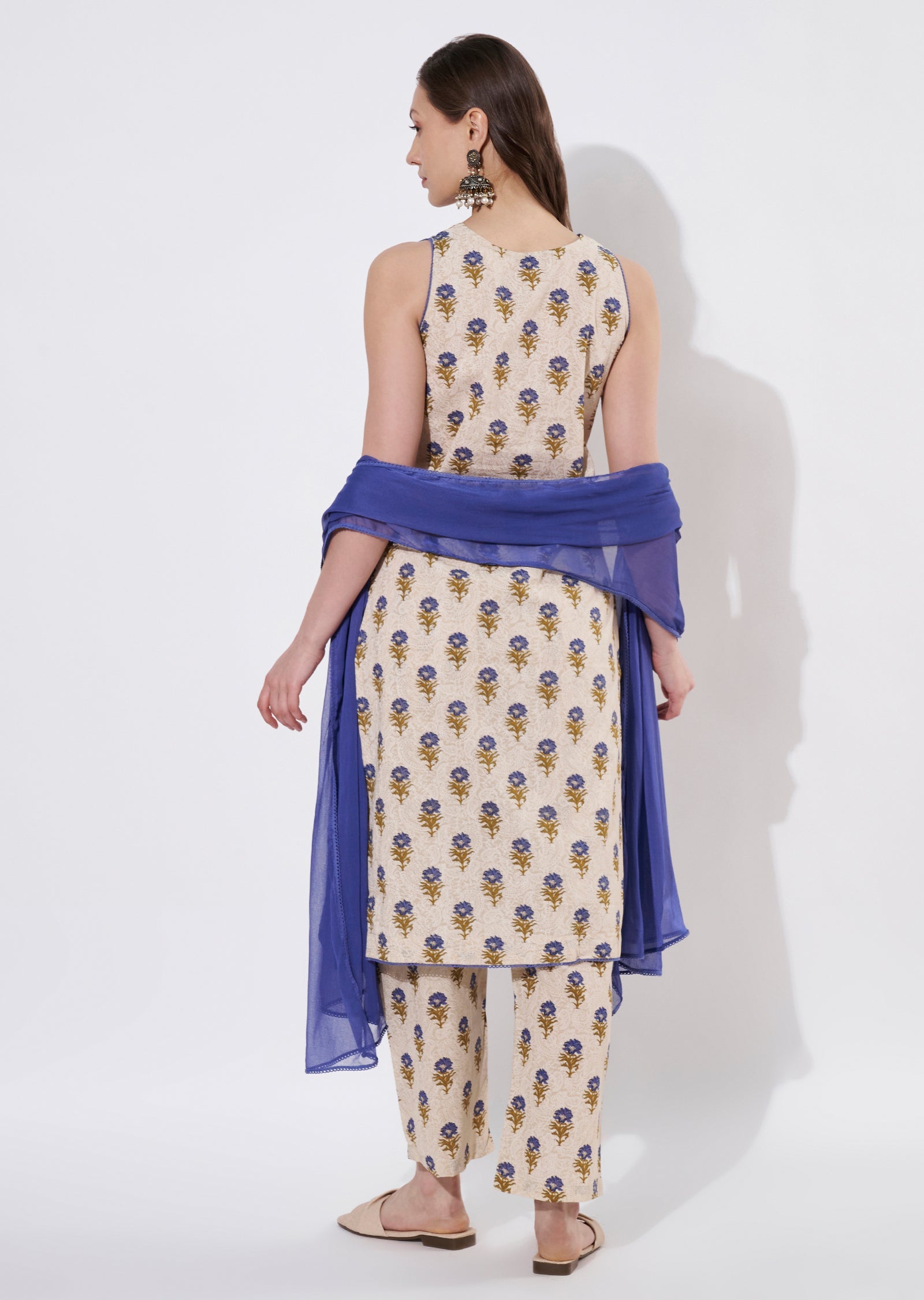 Blue Cotton Straight cut suit