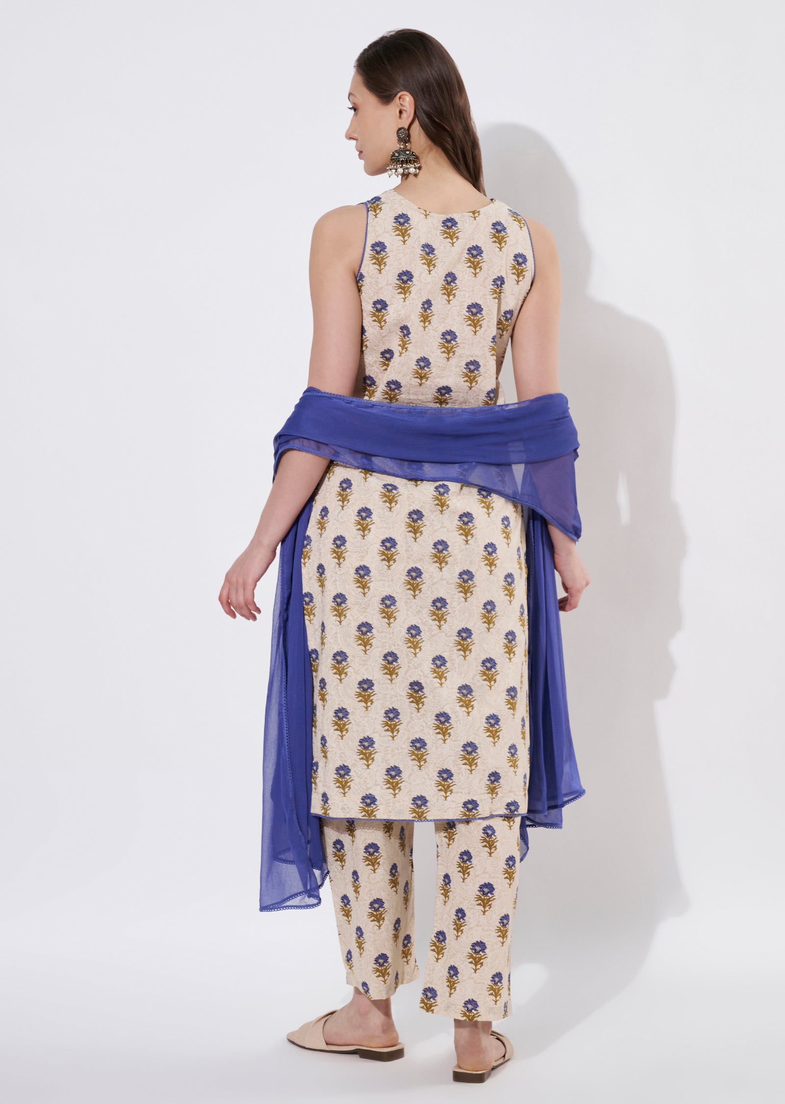 Blue Cotton Straight cut suit