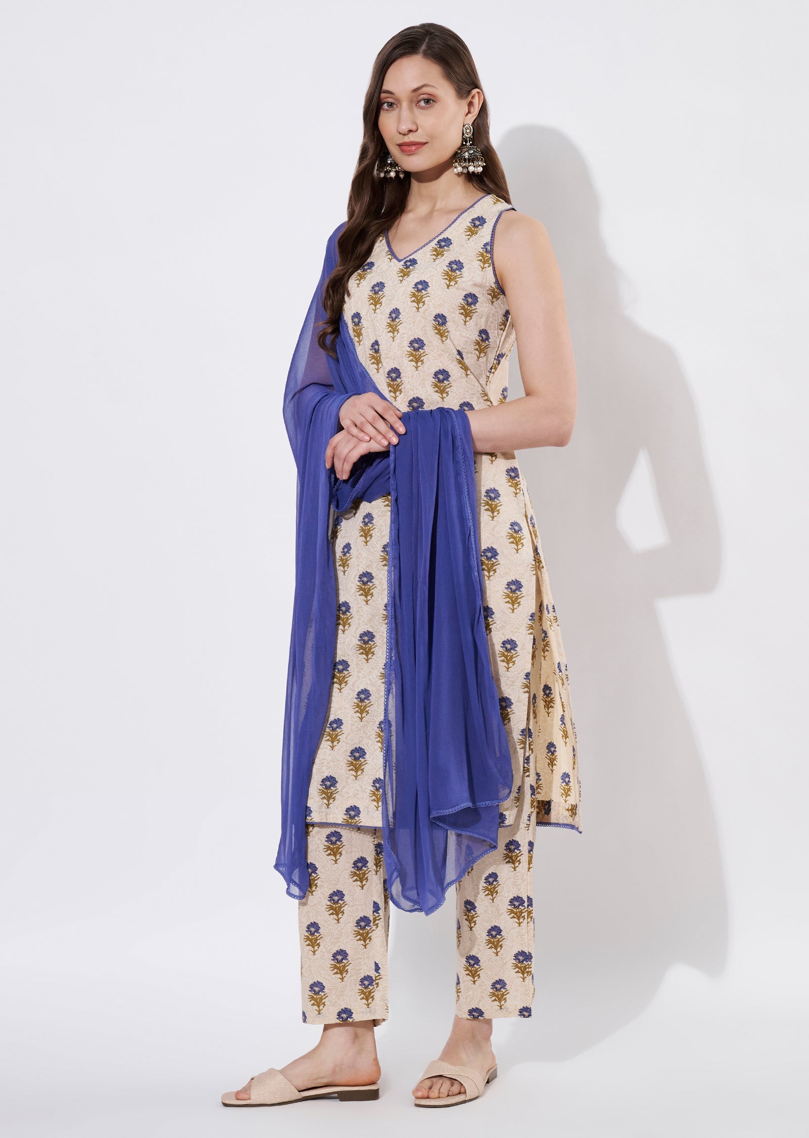 Blue Cotton Straight cut suit