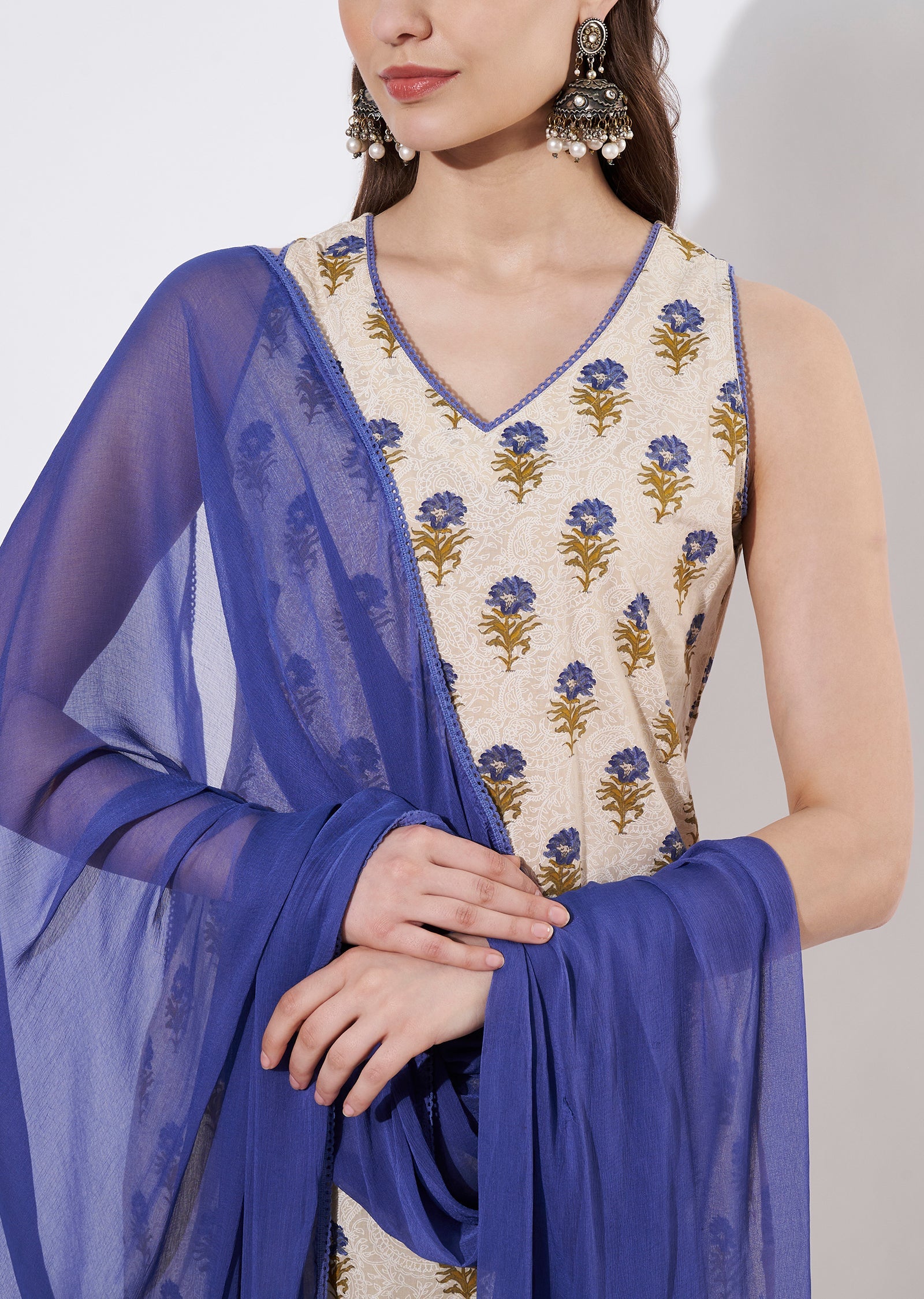 Blue Cotton Straight cut suit