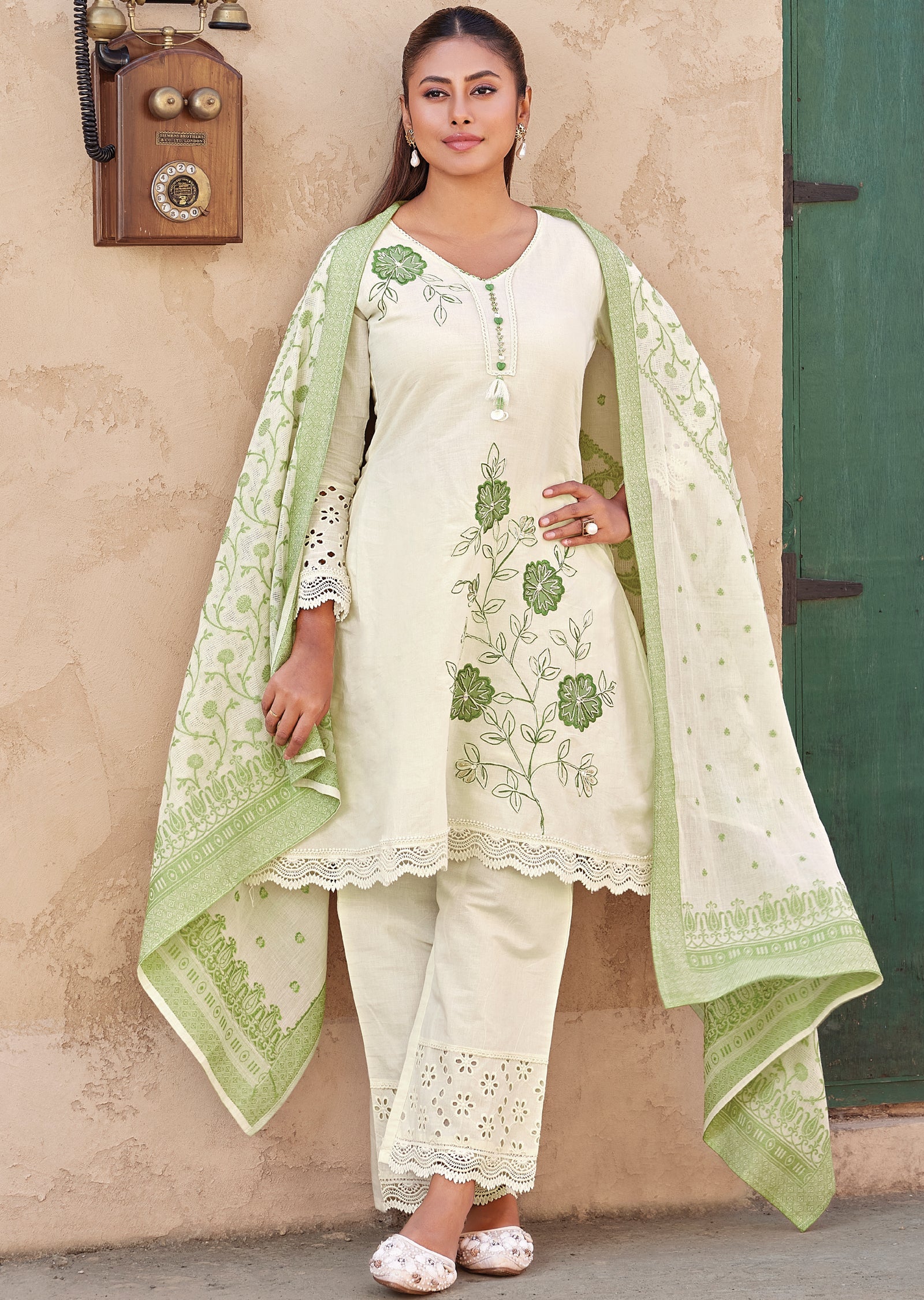 Cream Cotton Anarkali