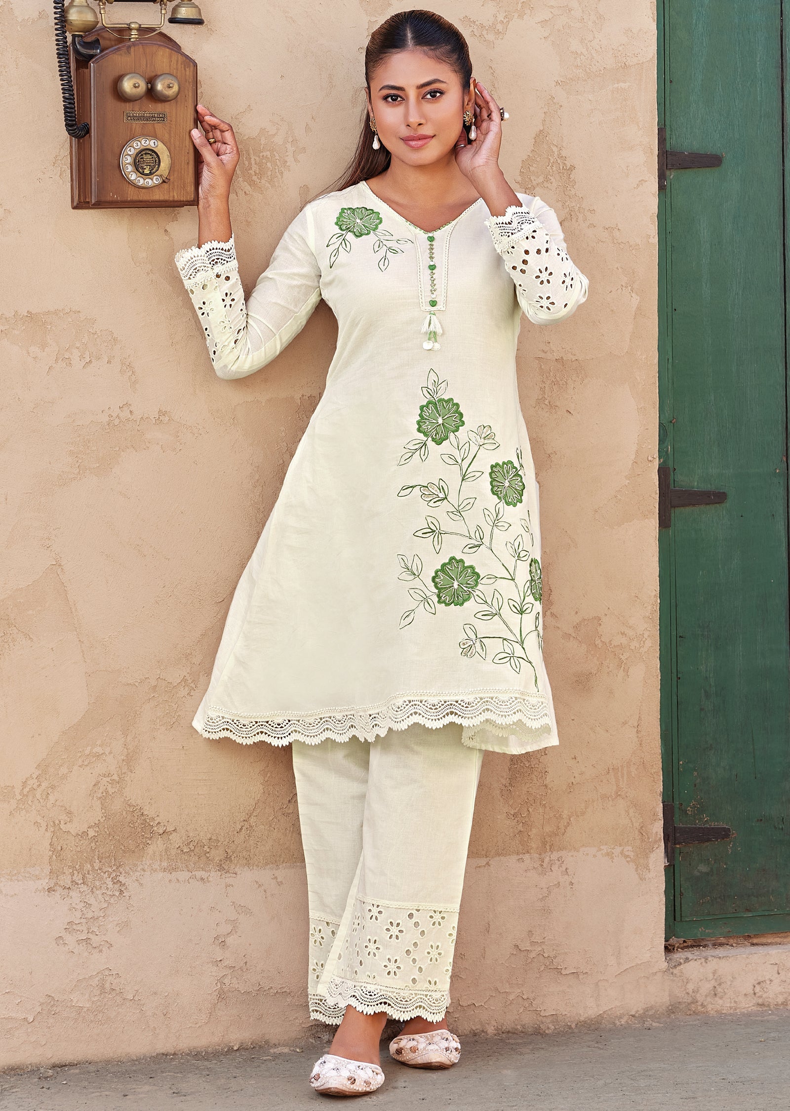 Cream Cotton Anarkali