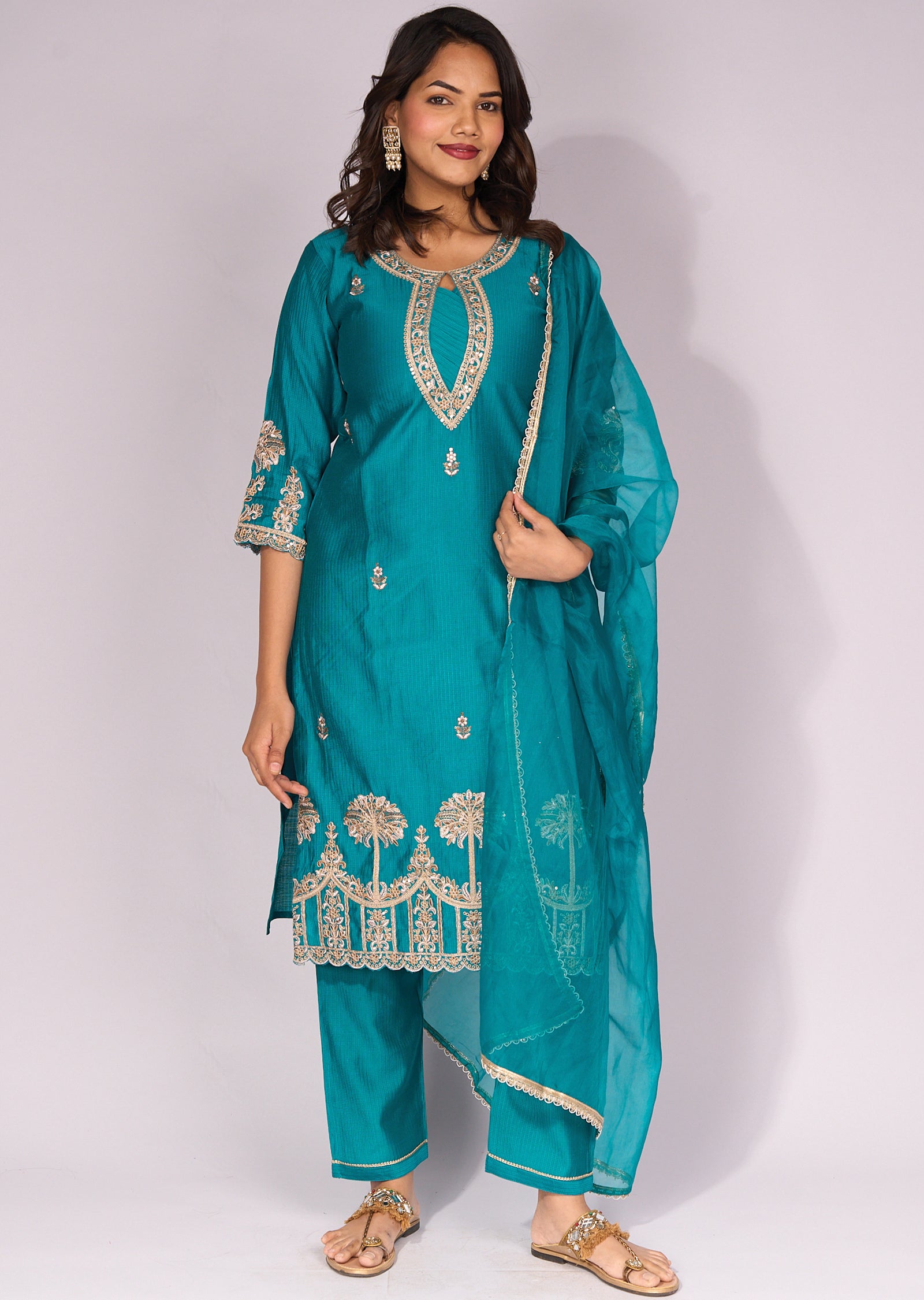 Rama Blue Dola Silk Straight cut kurti suit
