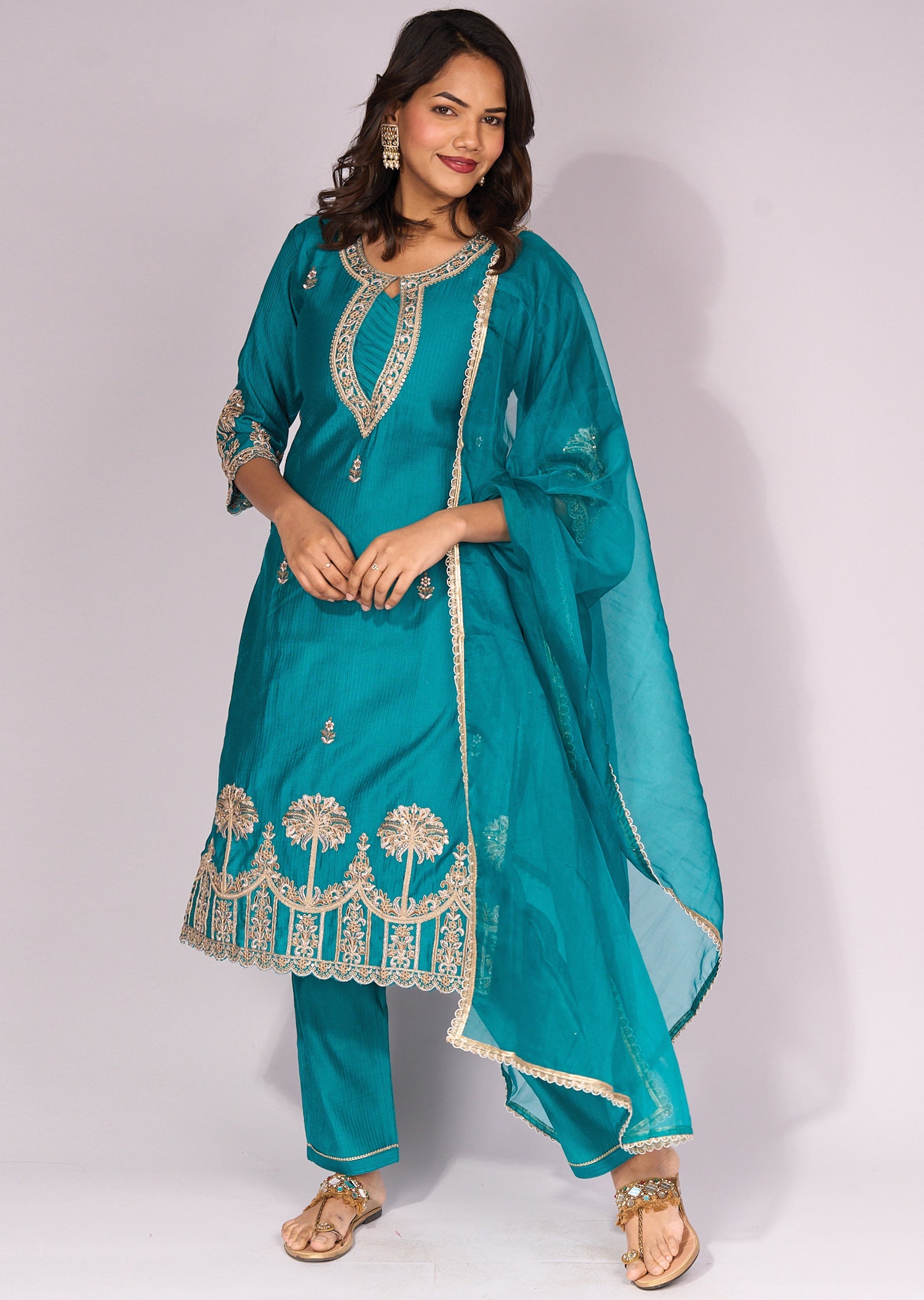 Rama Blue Dola Silk Straight cut kurti suit