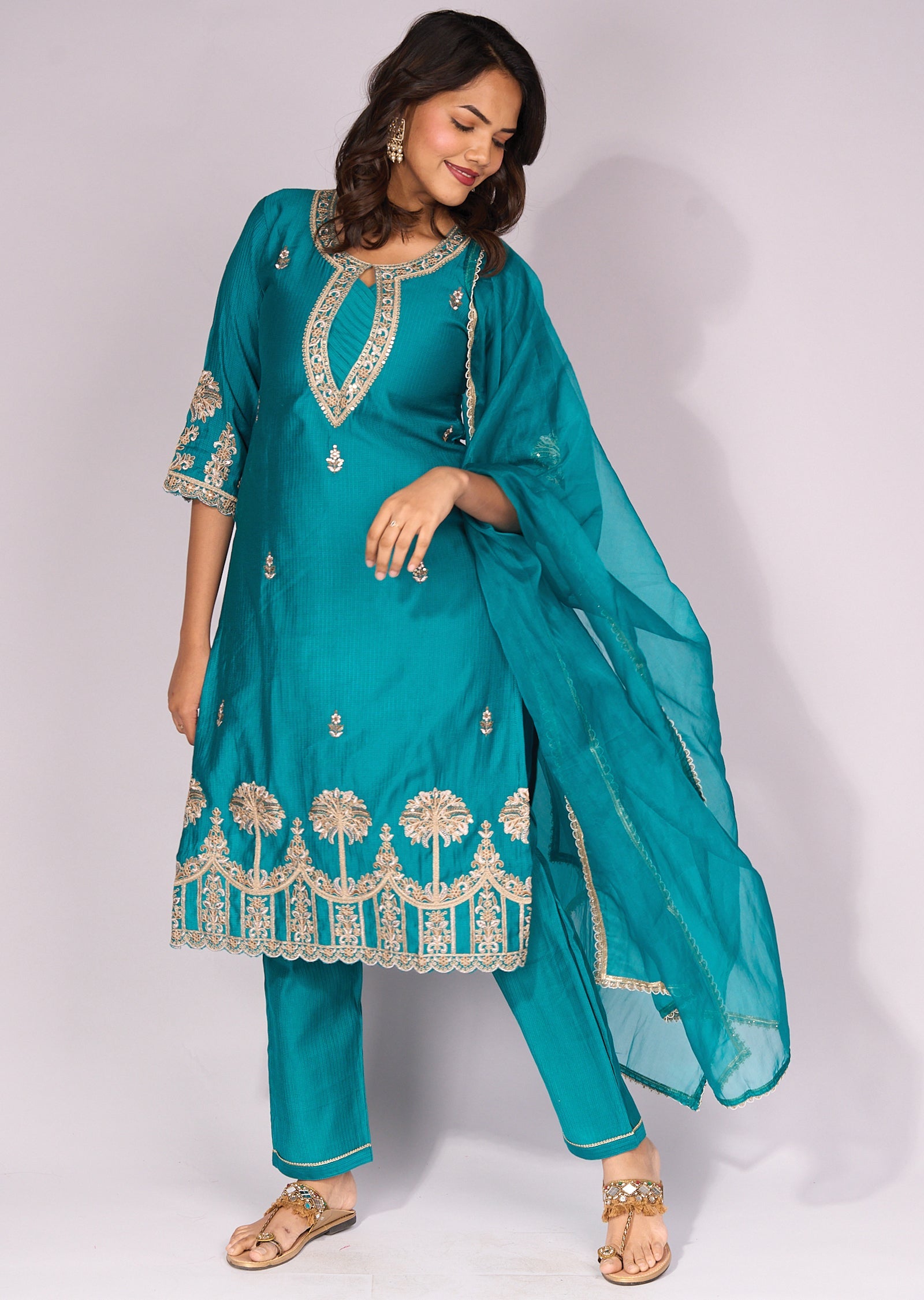 Rama Blue Dola Silk Straight cut kurti suit