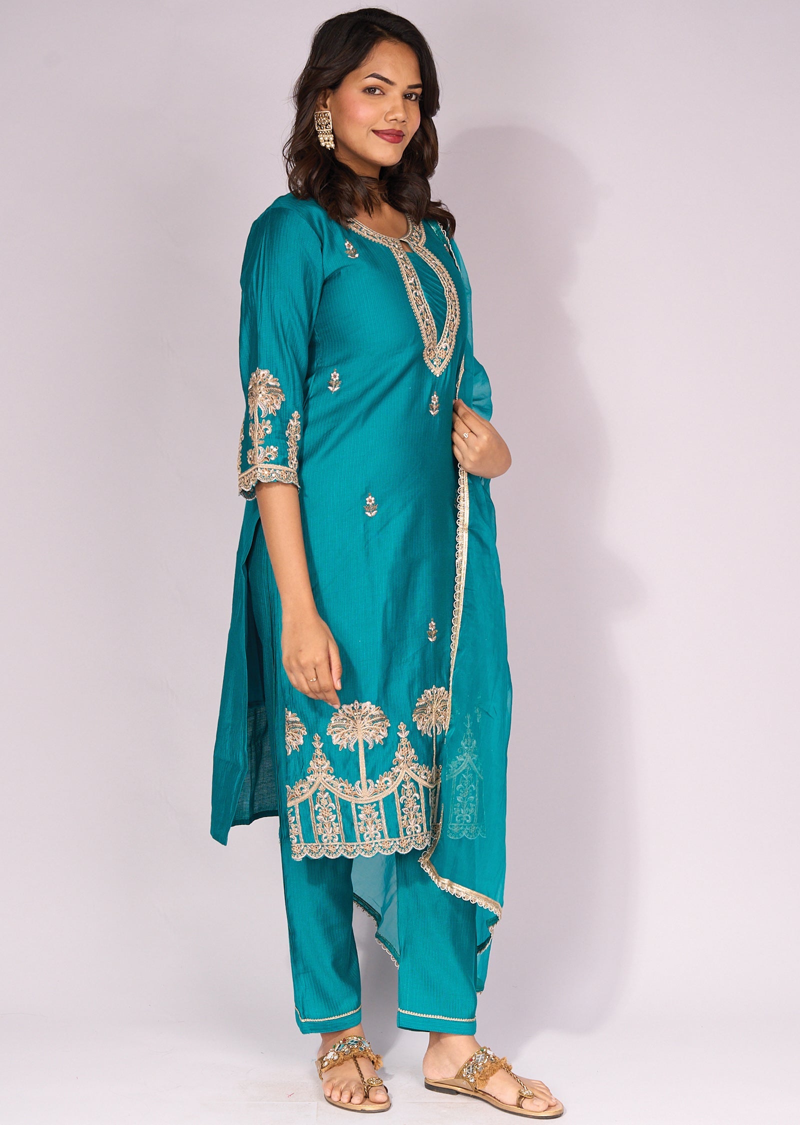 Rama Blue Dola Silk Straight cut kurti suit