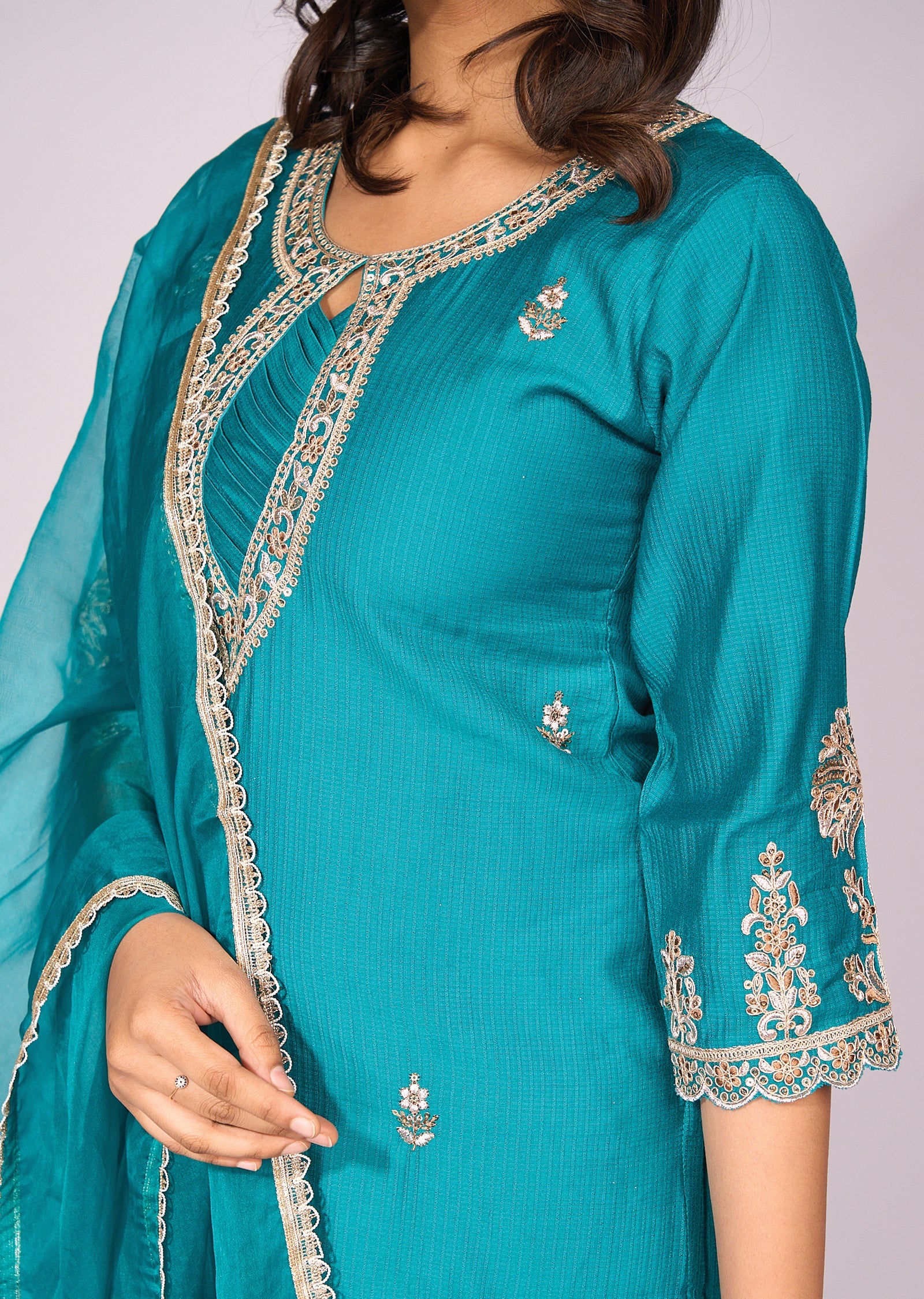 Rama Blue Dola Silk Straight cut kurti suit