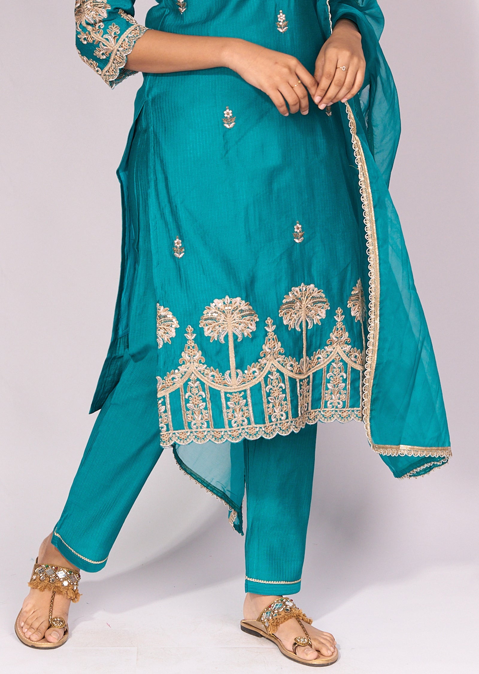 Rama Blue Dola Silk Straight cut kurti suit