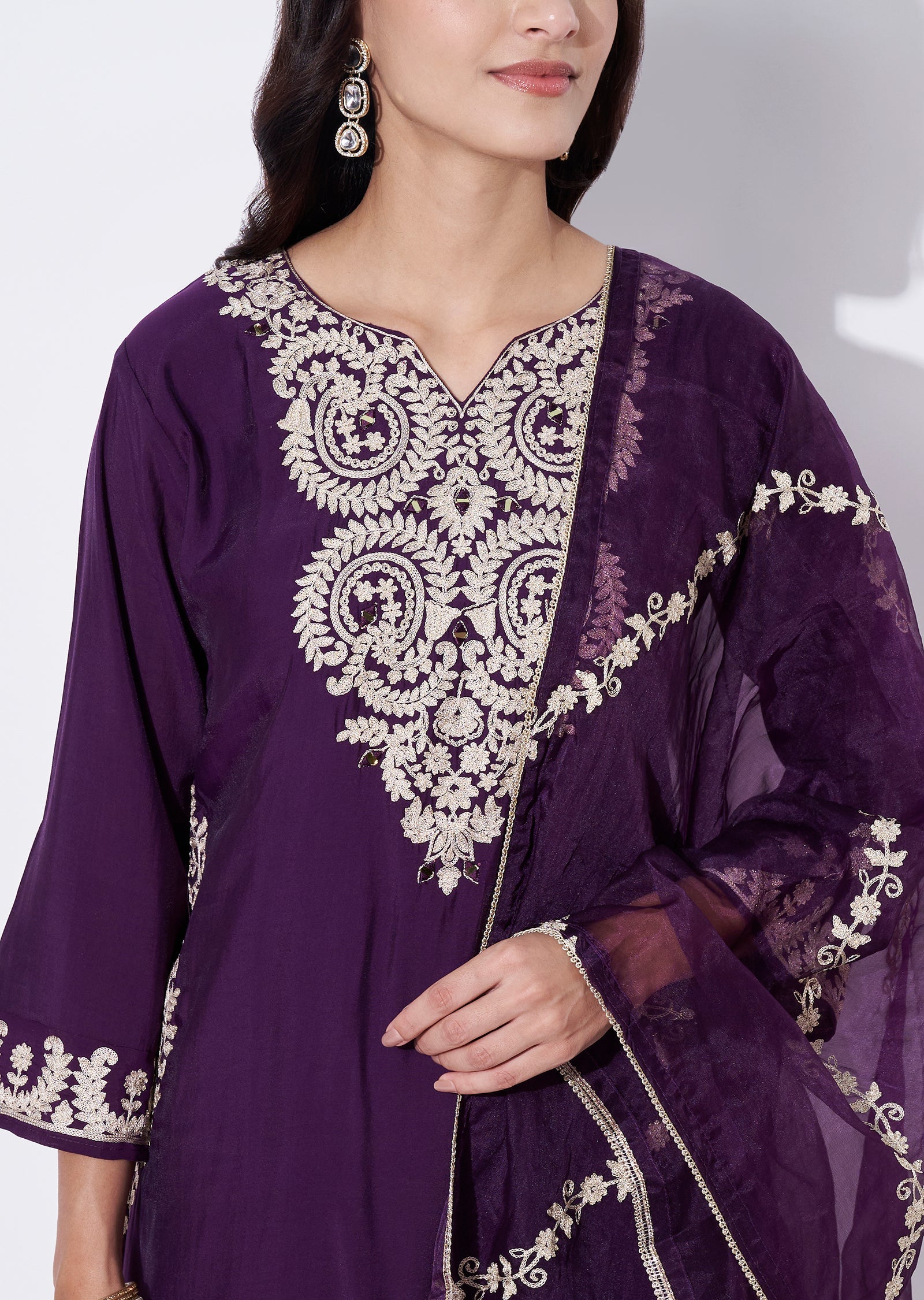 Purple Silk Straight cut Suit