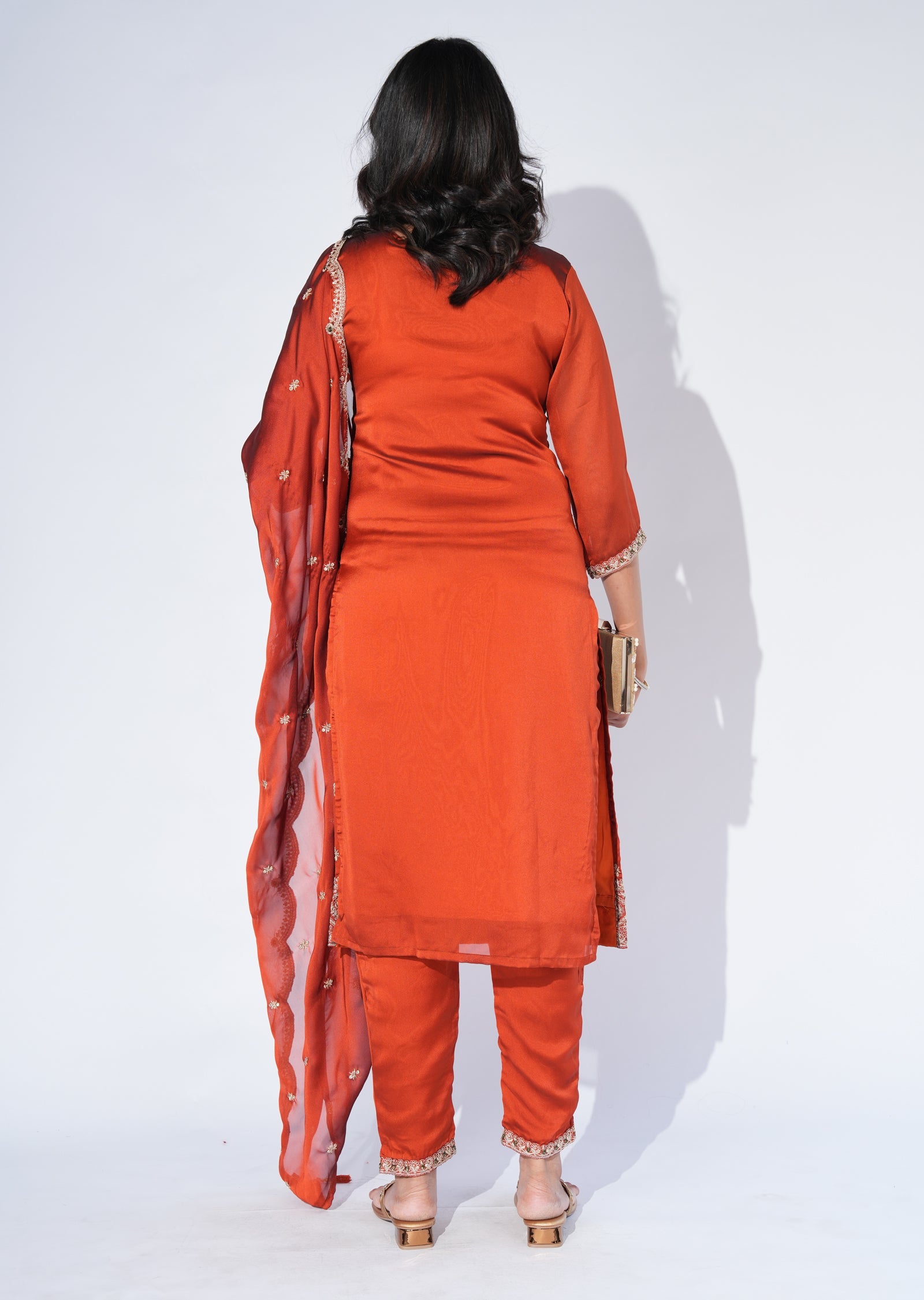 Rust Silk Straight cut Suit