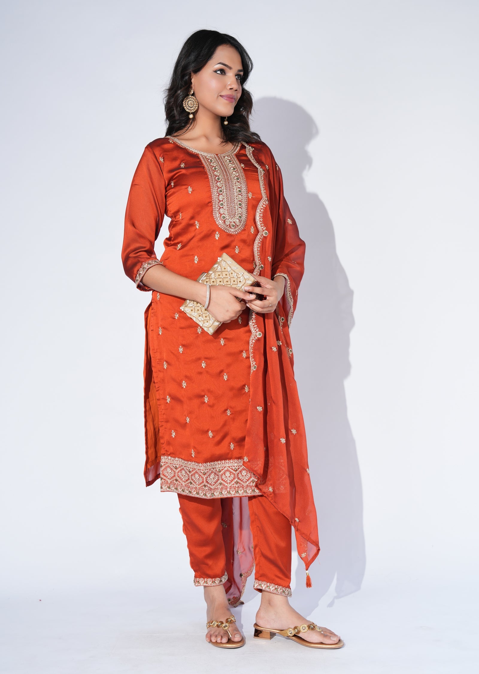 Rust Silk Straight cut Suit