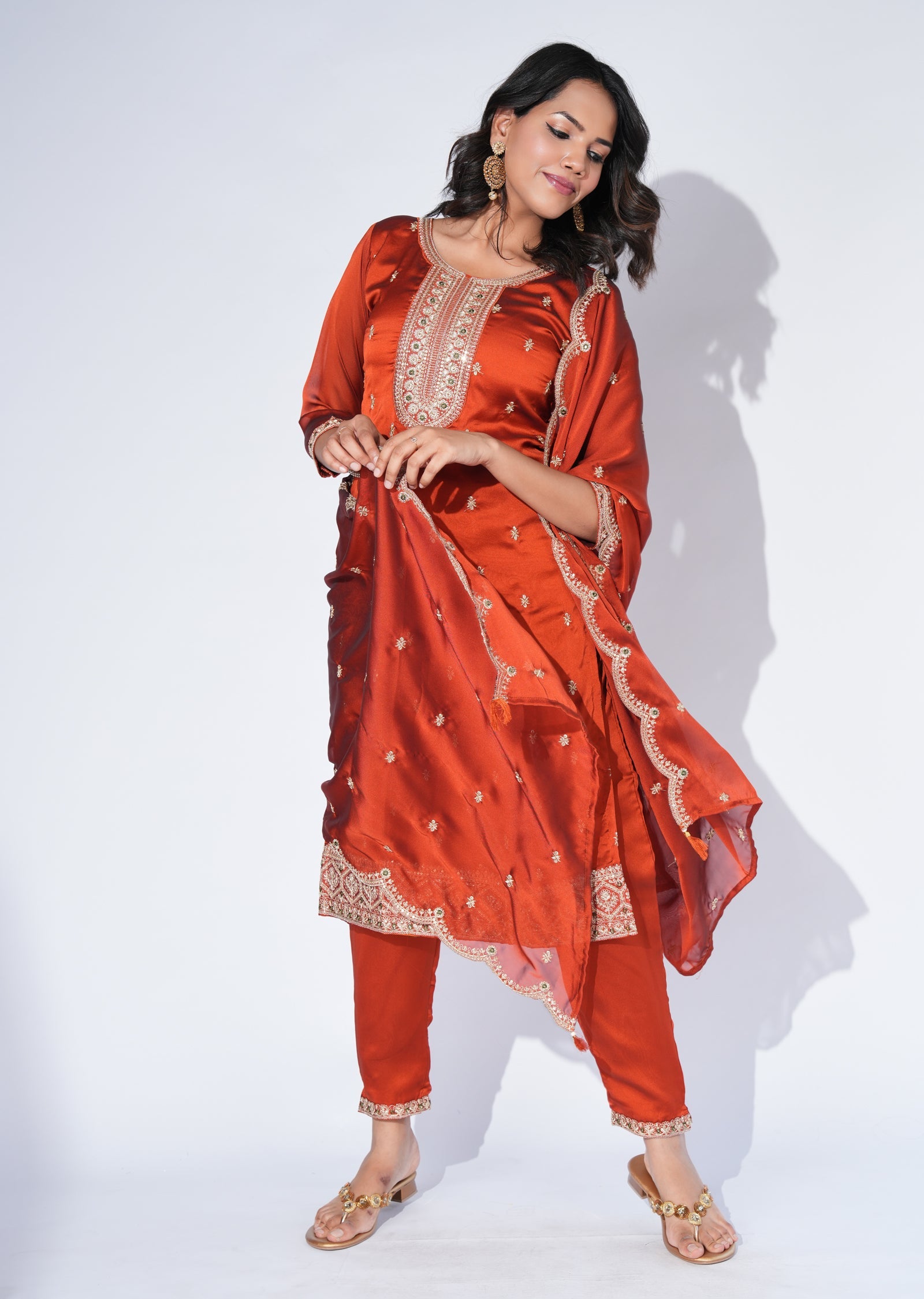 Rust Silk Straight cut Suit