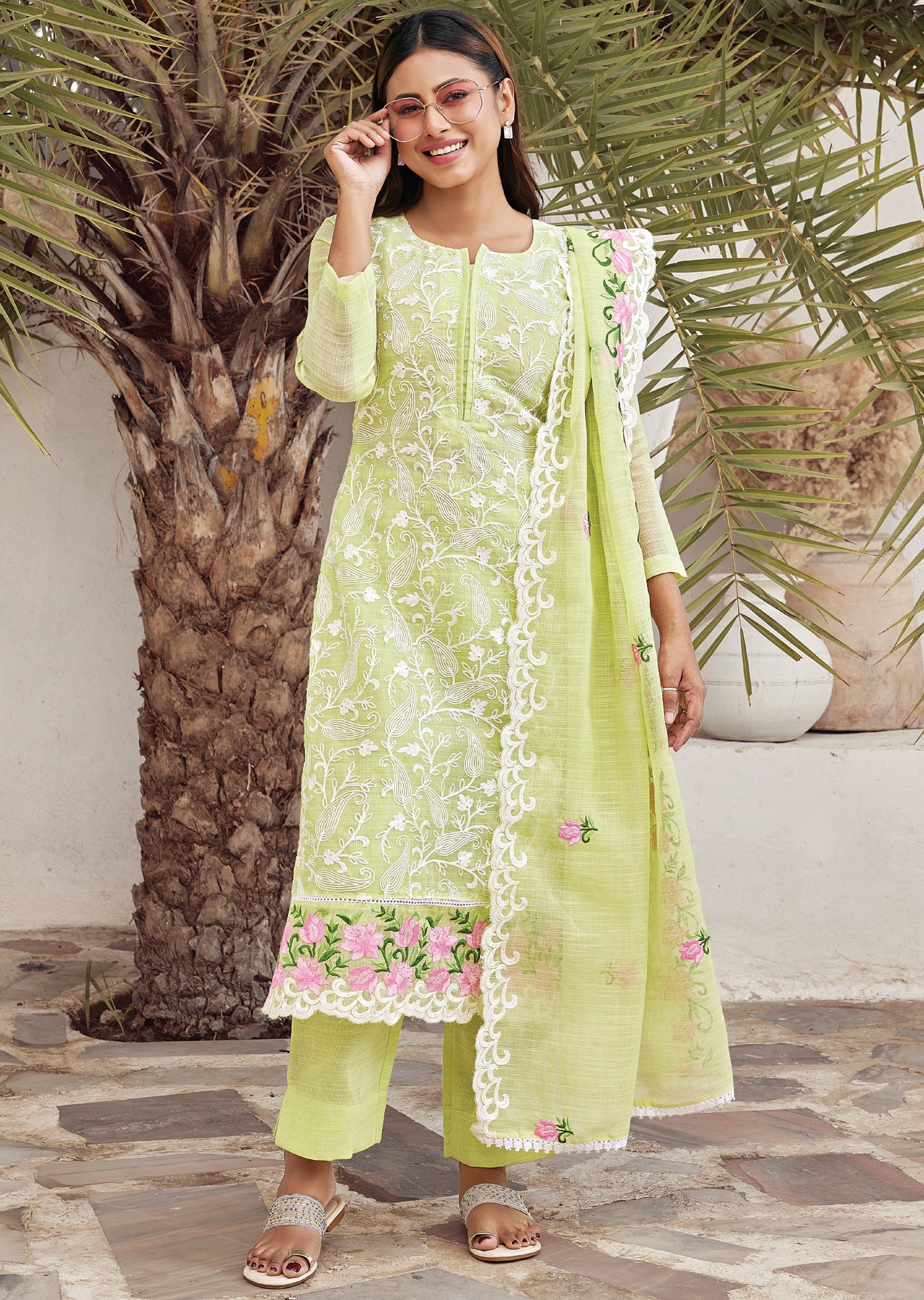 Green Straight cut kurti Set