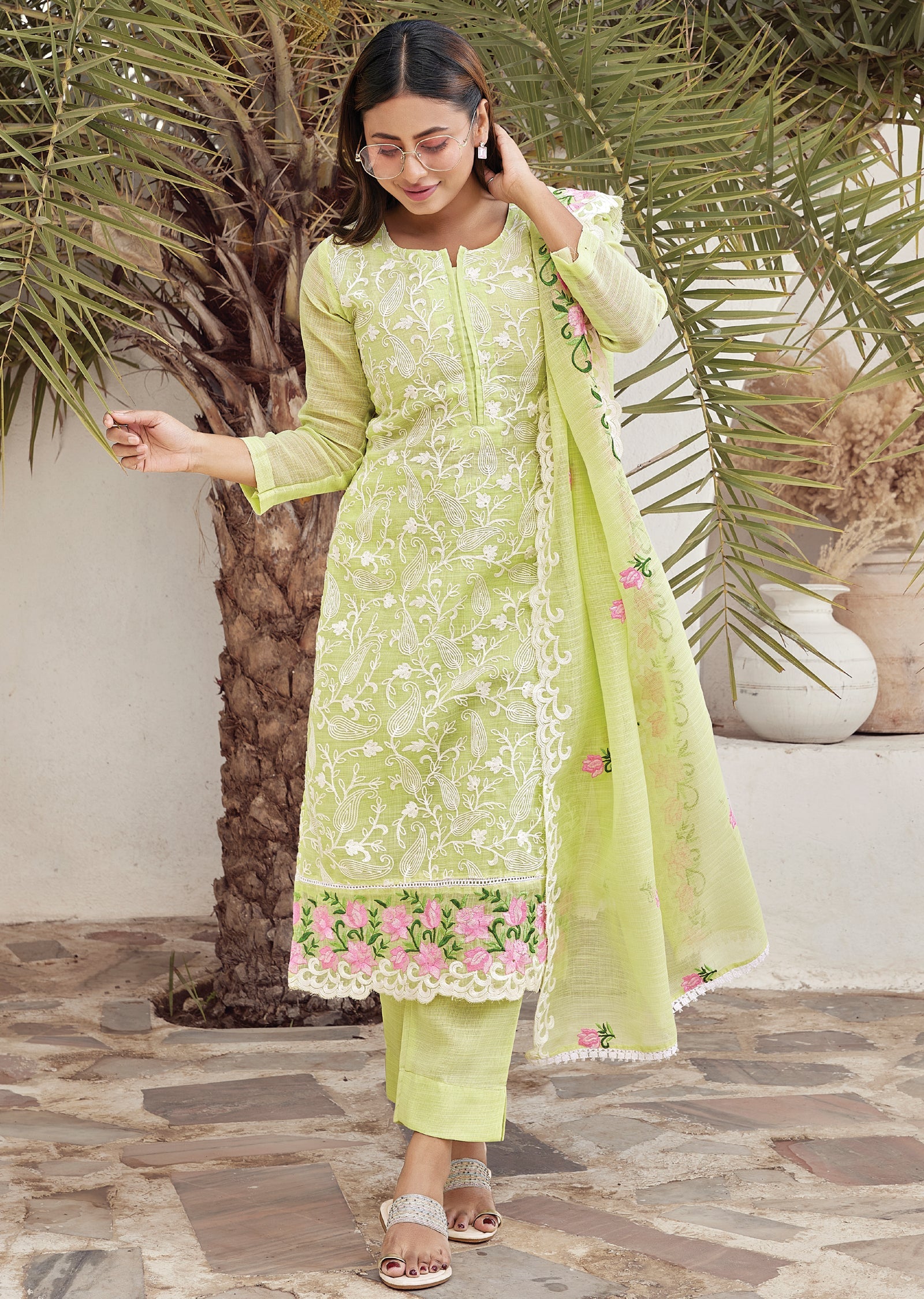 Green Straight cut kurti Set