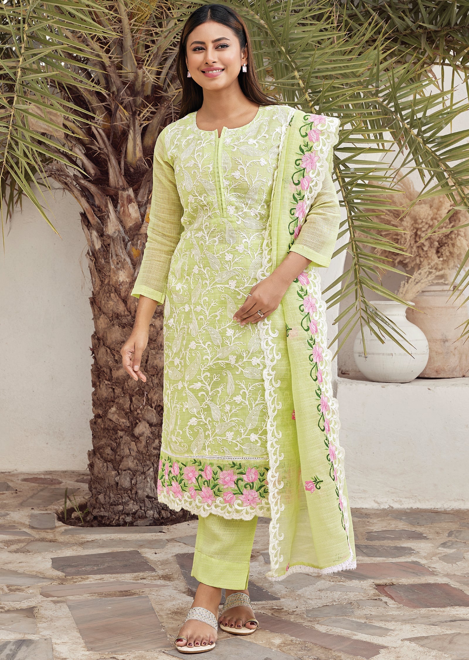 Green Straight cut kurti Set