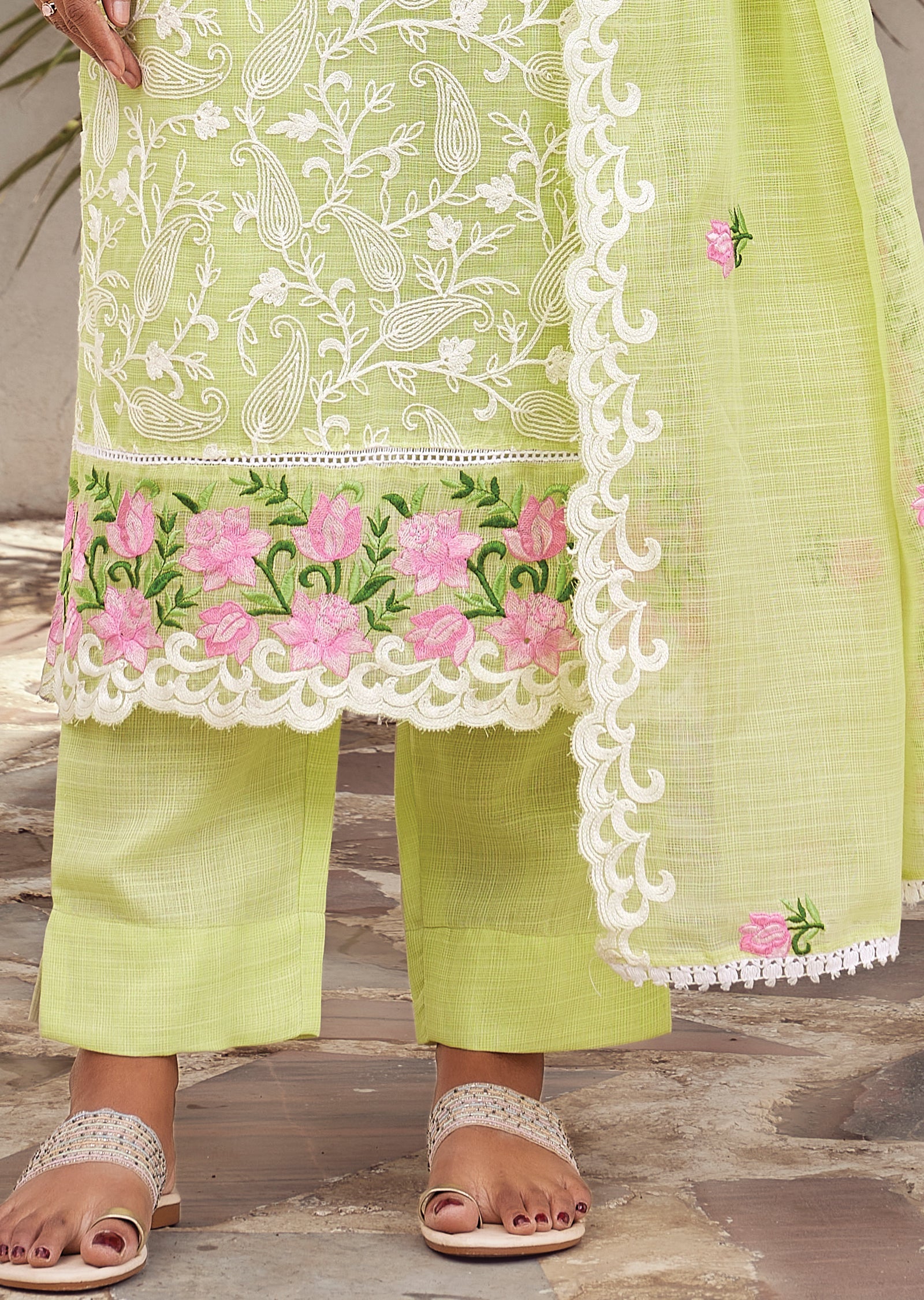 Green Straight cut kurti Set