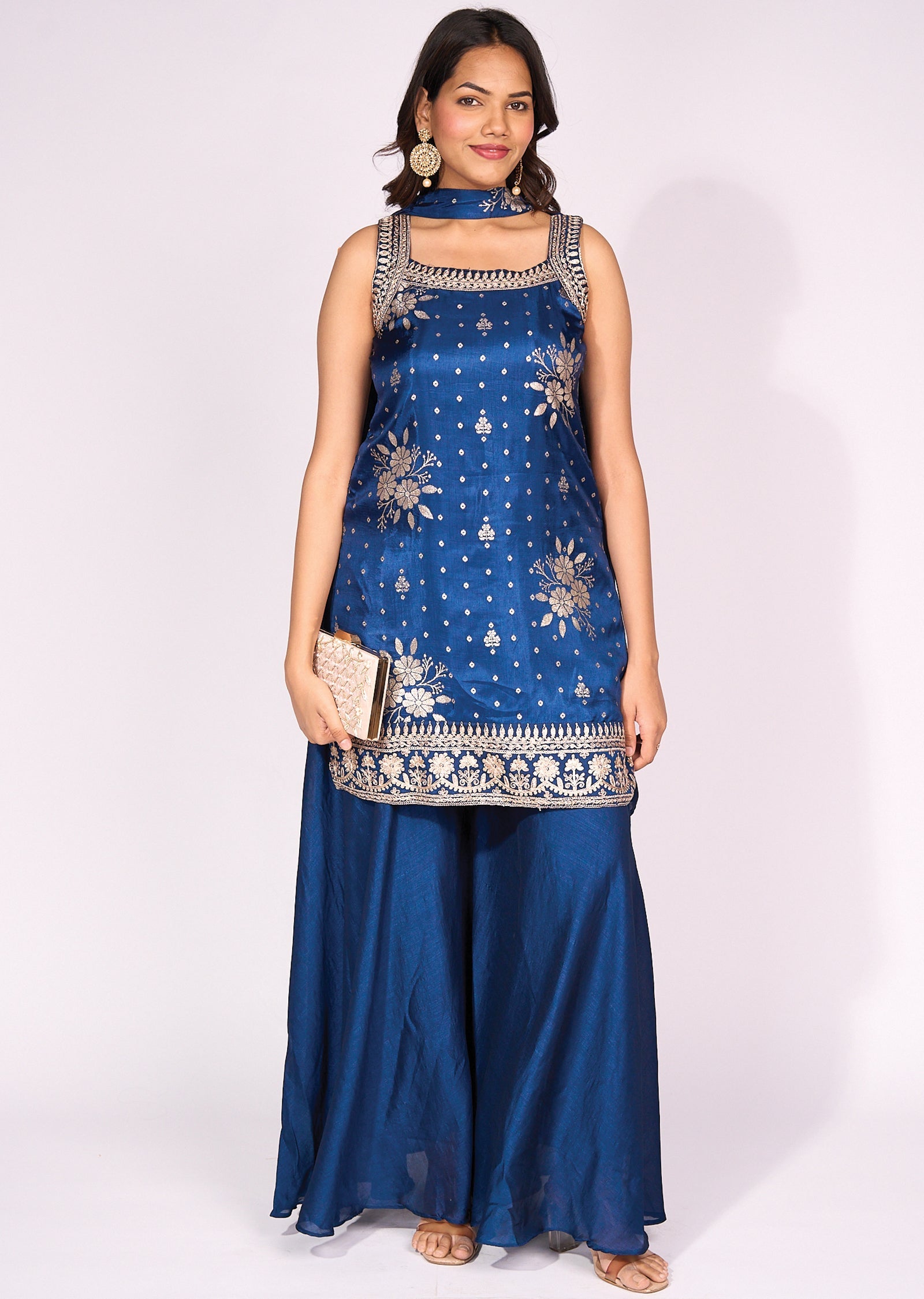 Blue Silk Sharara Set