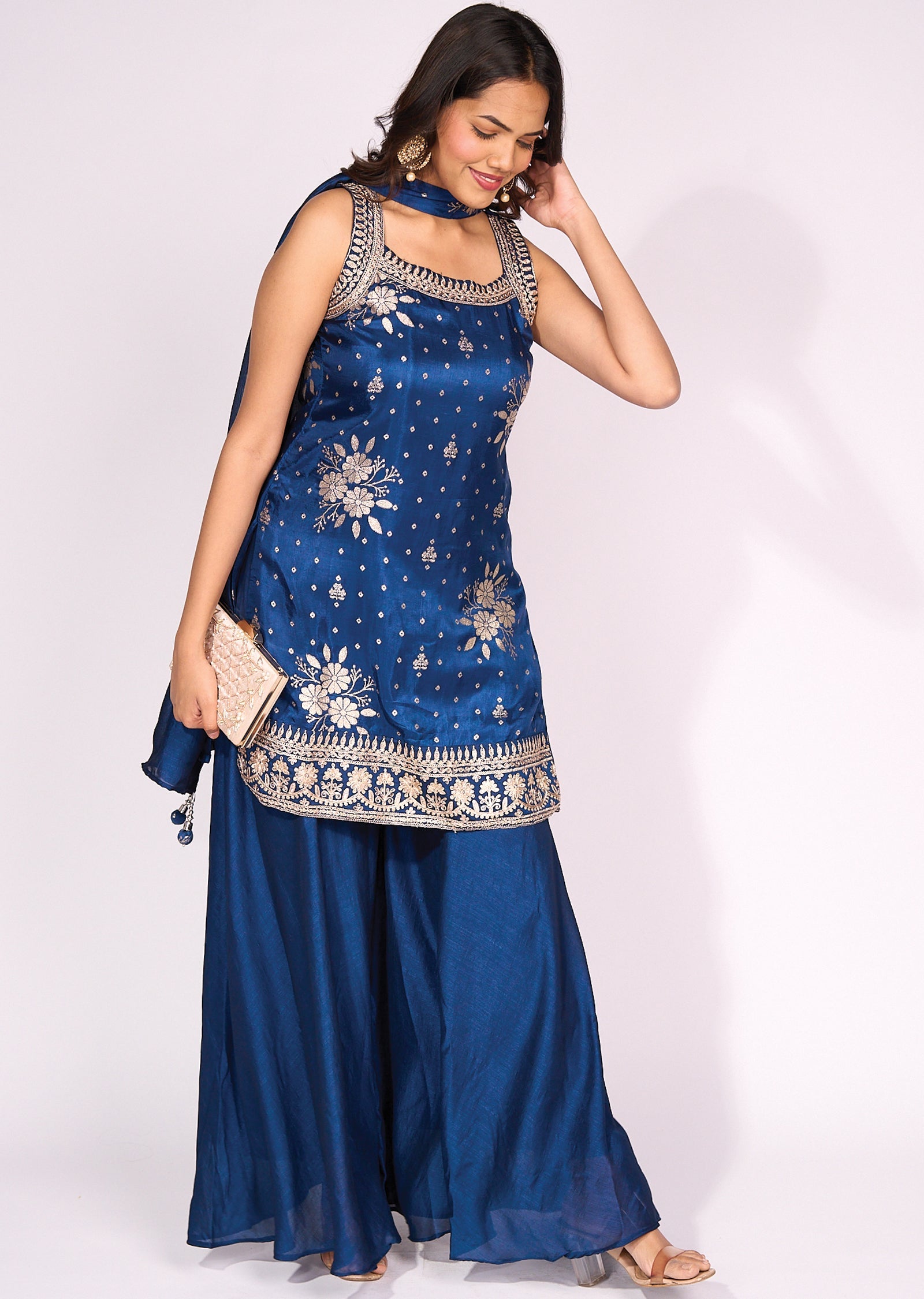 Blue Silk Sharara Set