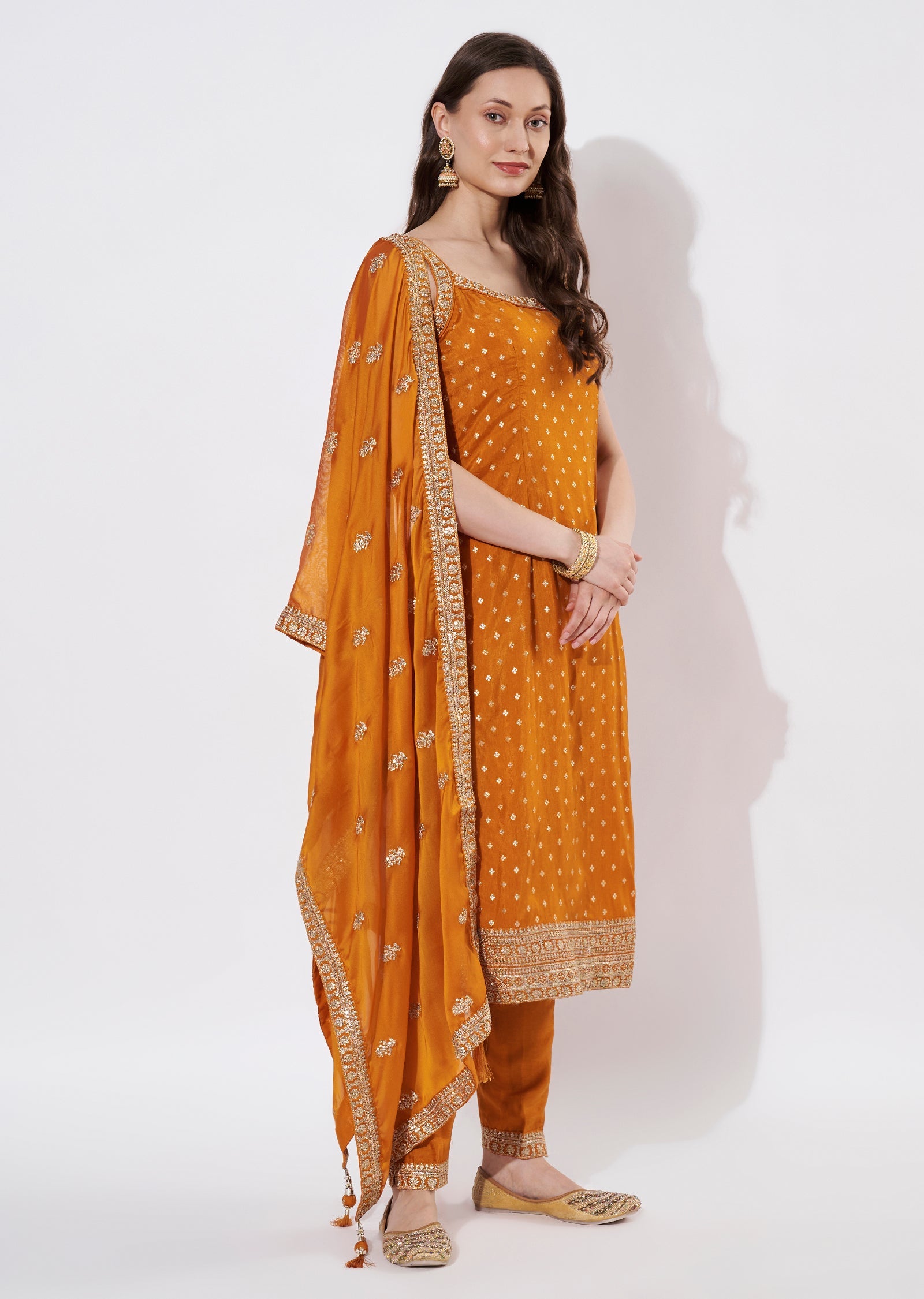 Rust Silk Straight cut Suit