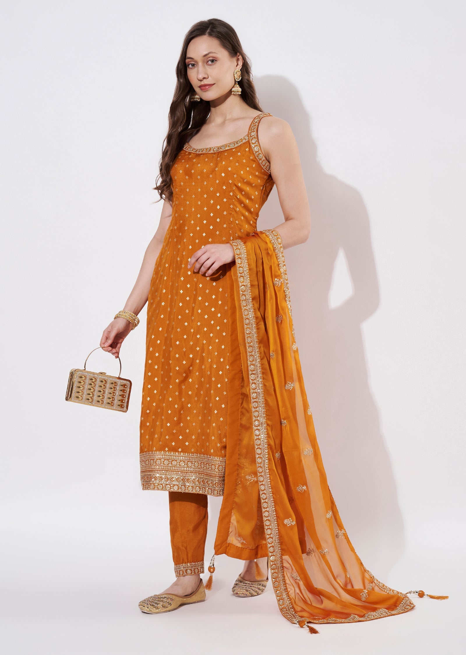 Rust Silk Straight cut Suit