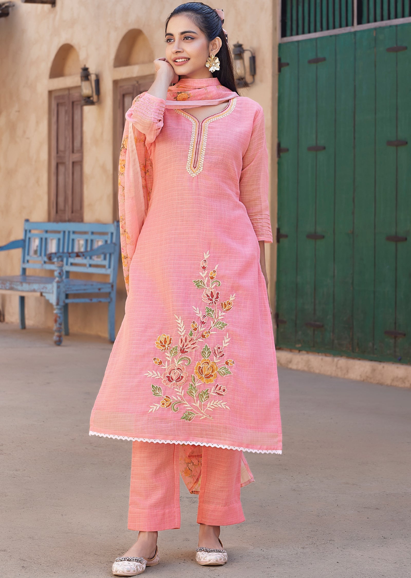 Pink Kota Straight cut kurti Set
