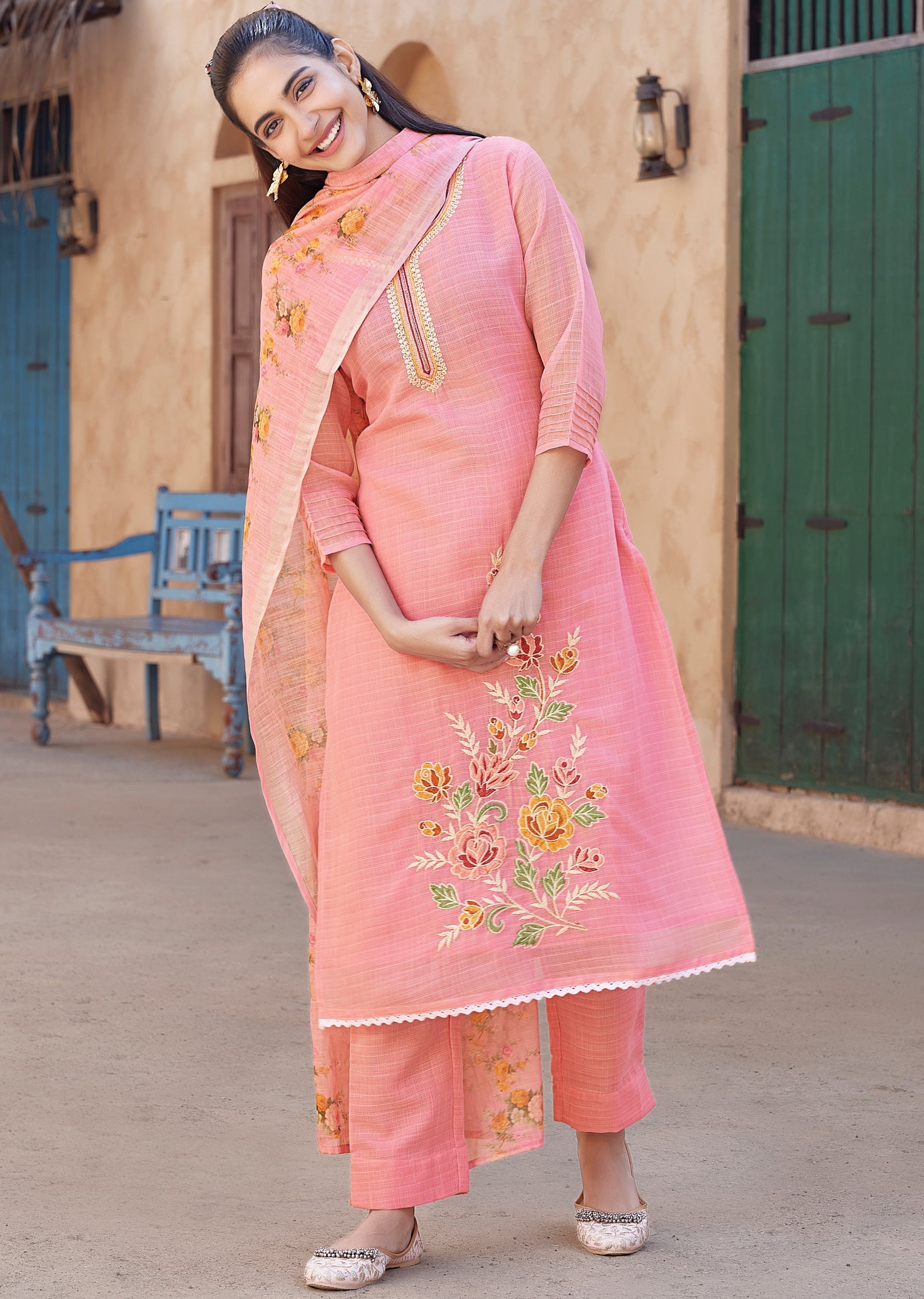 Pink Kota Straight cut kurti Set