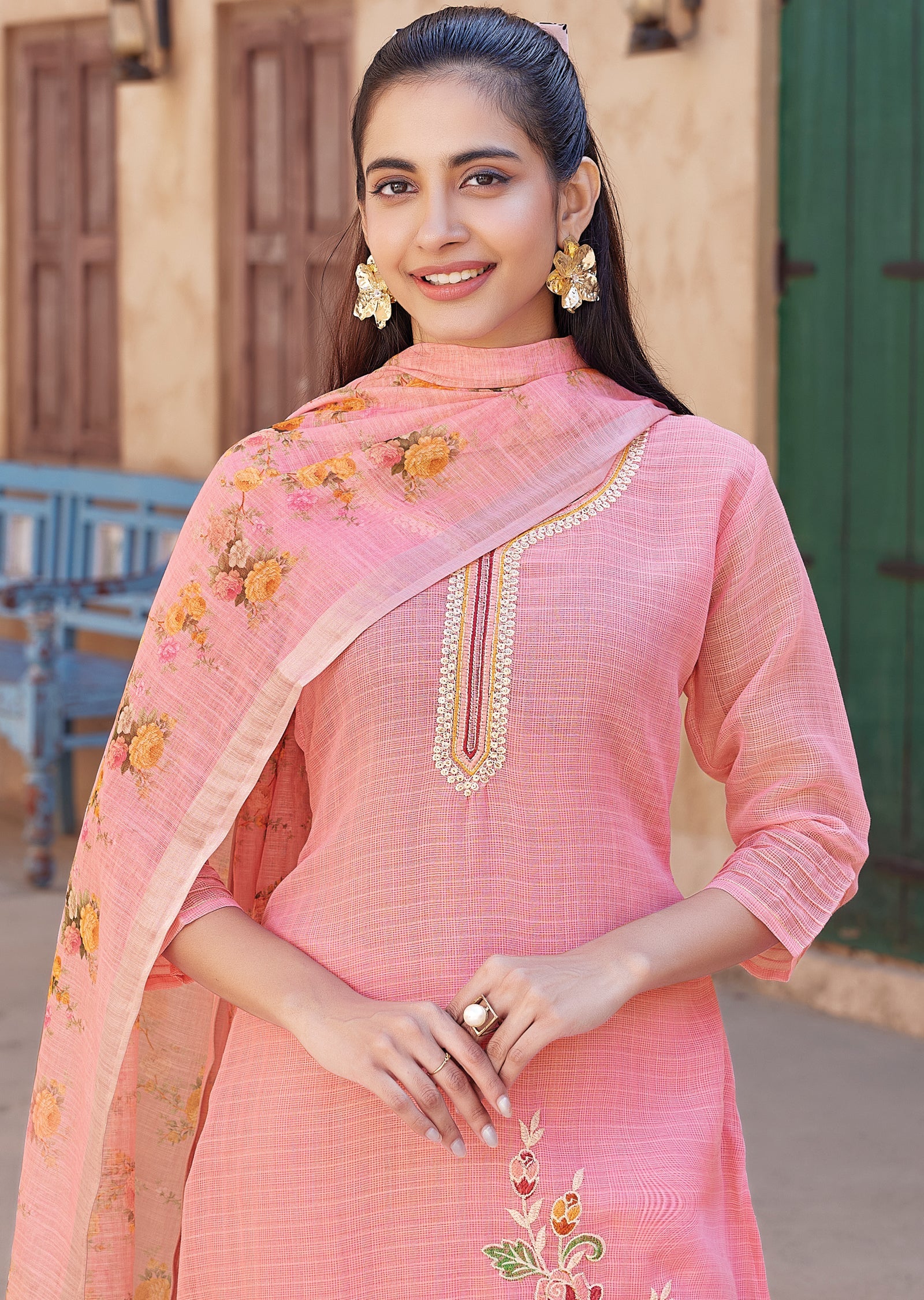 Pink Kota Straight cut kurti Set