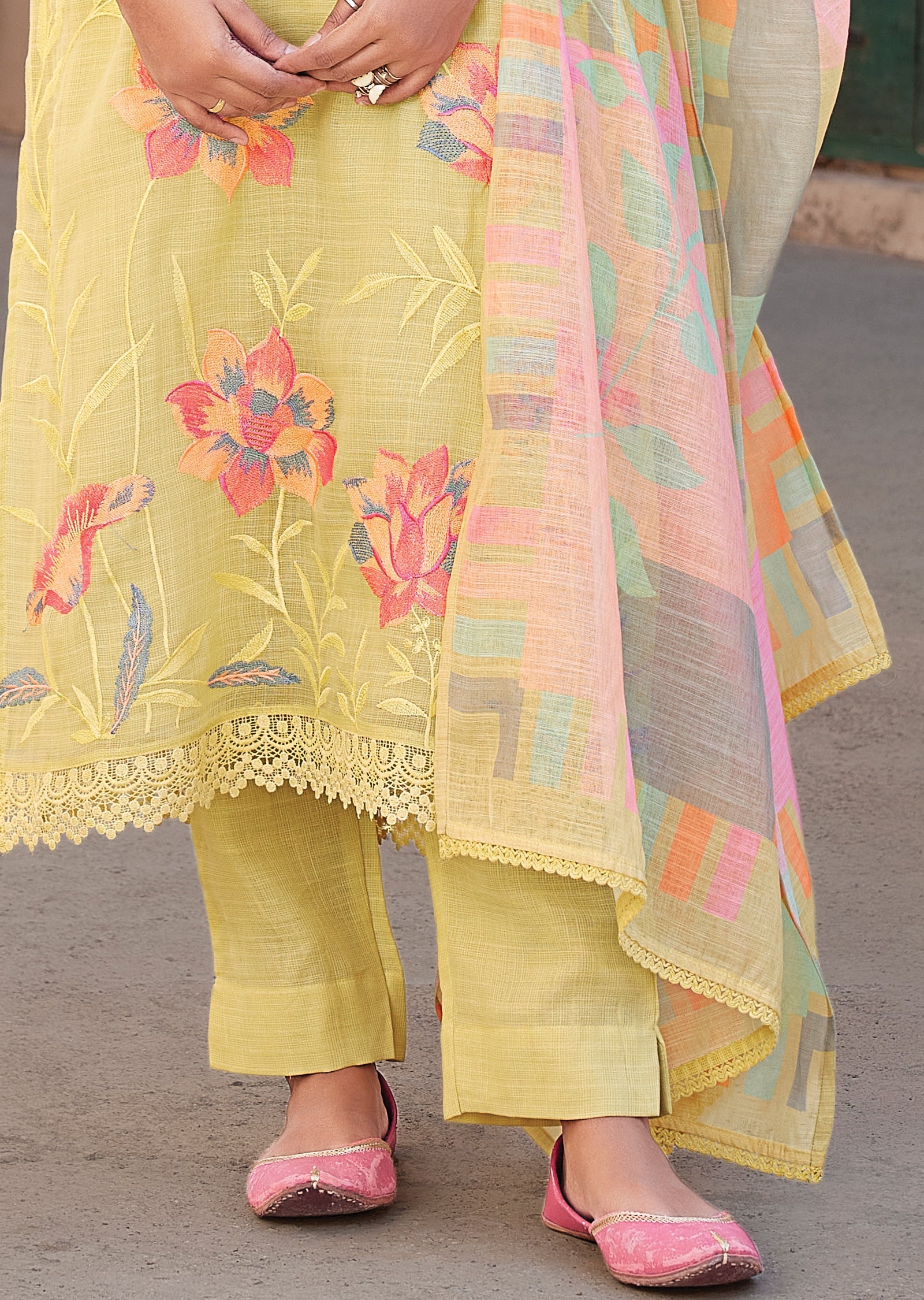 Yellow Straight cut kurti Set