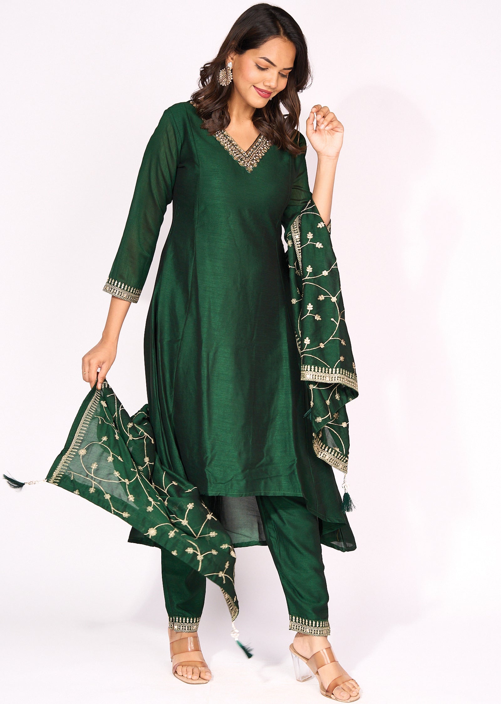 Green Silk Anarkali