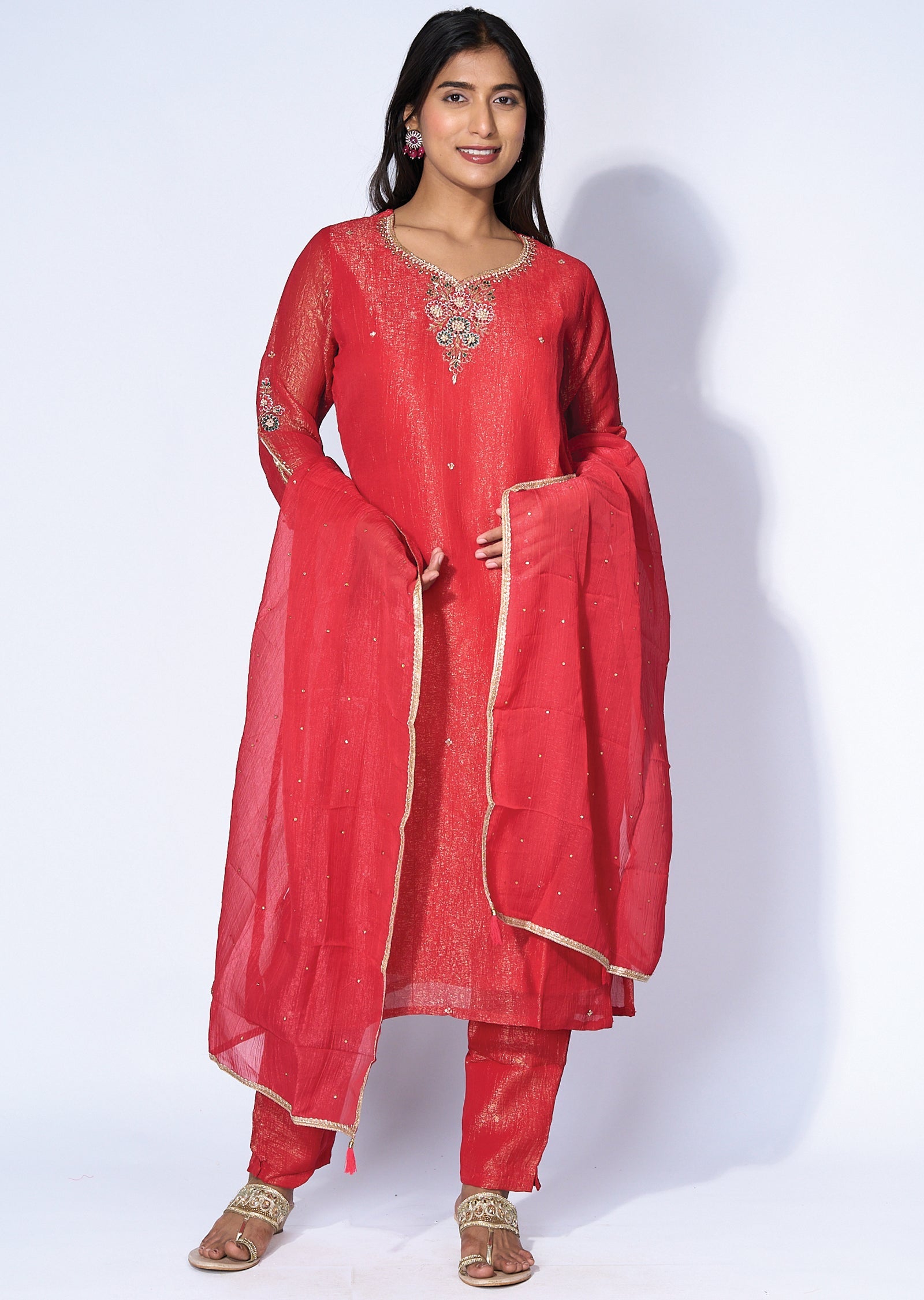 Red Tissue Straight cut suit