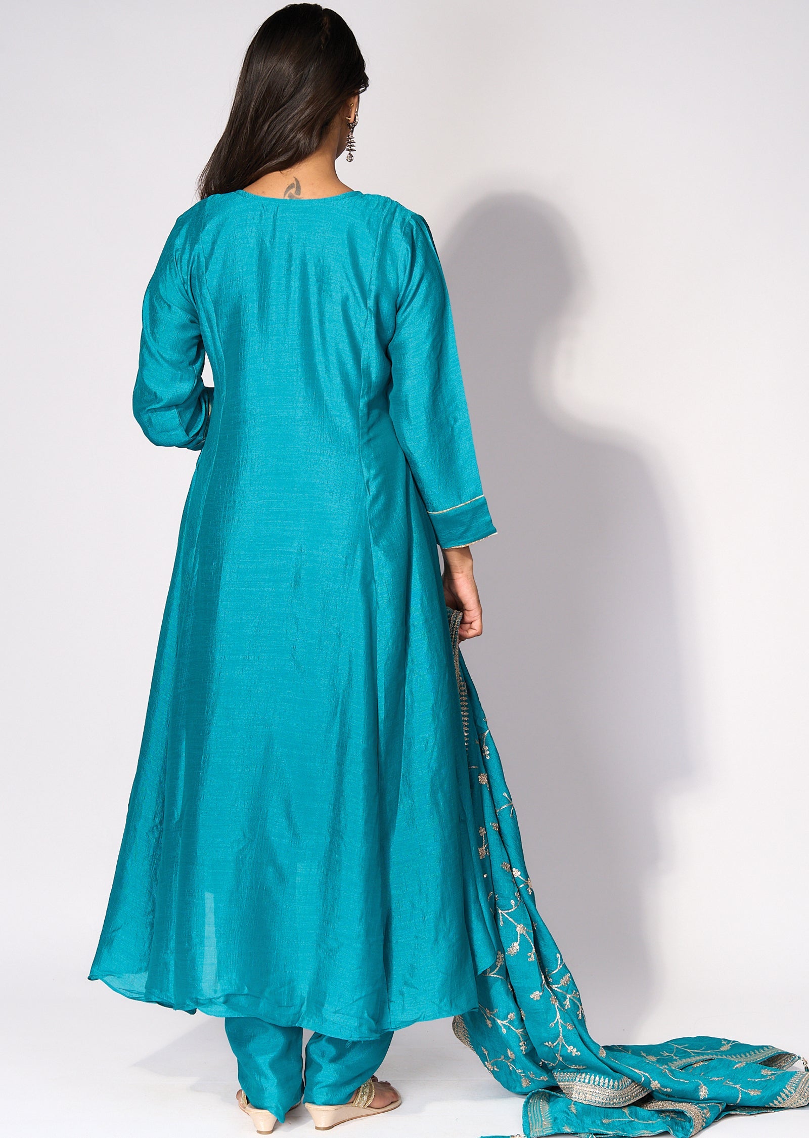 Rama Blue Silk Anarkali
