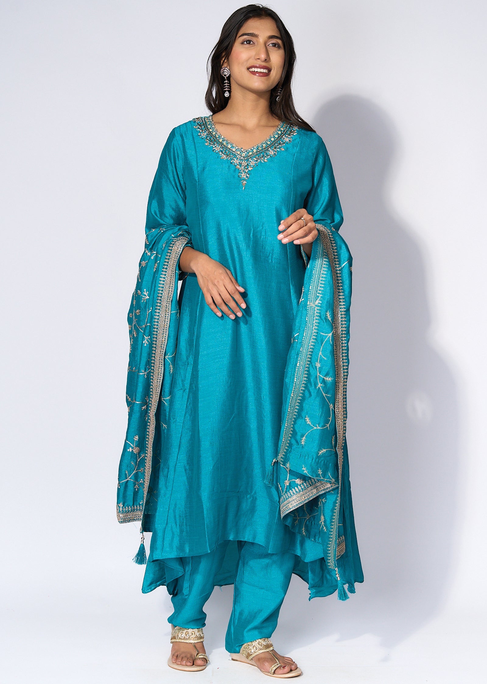 Rama Blue Silk Anarkali
