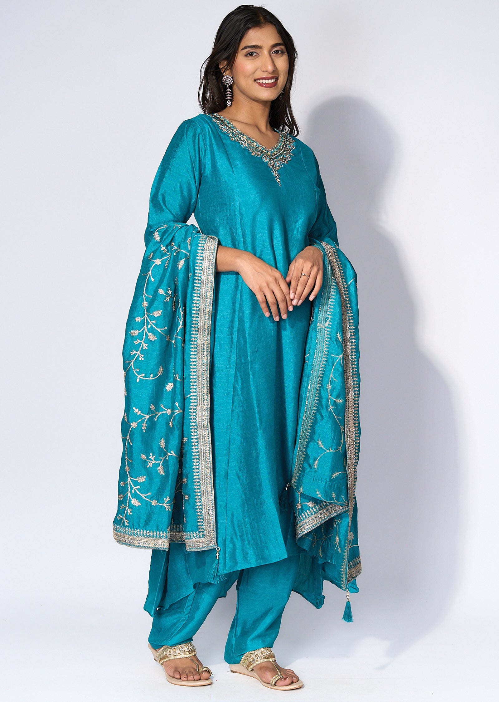 Rama Blue Silk Anarkali