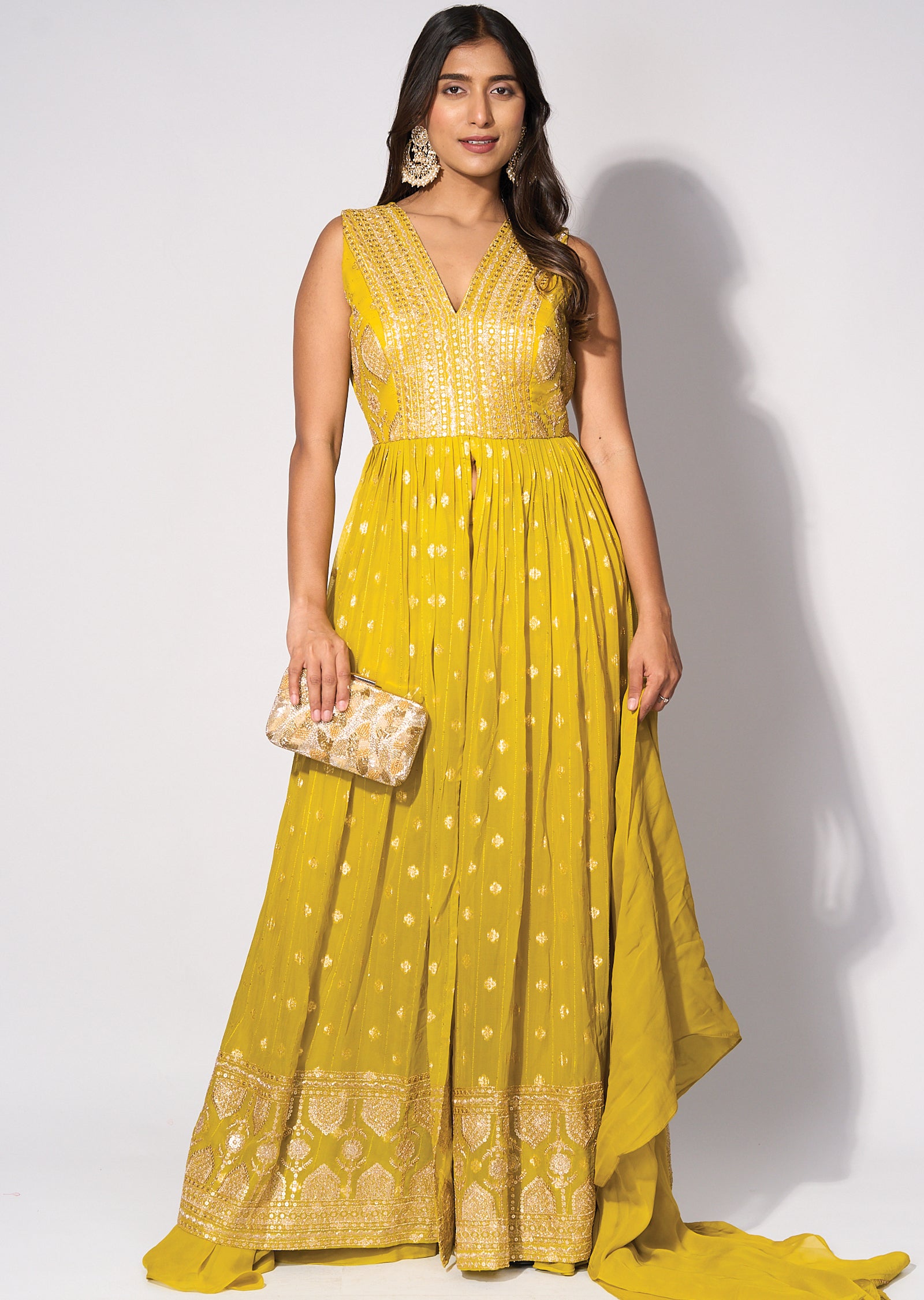 Green Georgette Front slit Anarkali