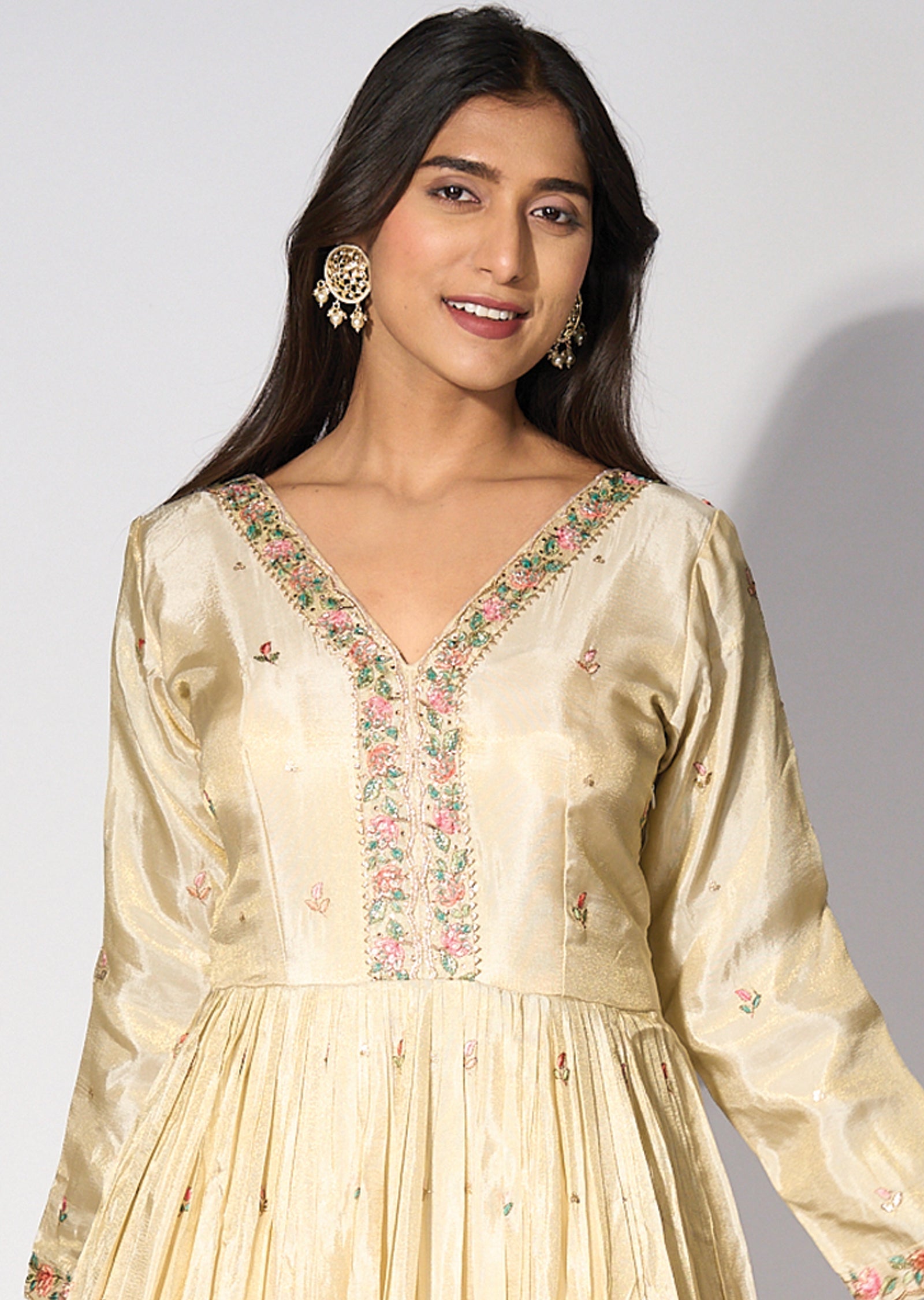 Beige Tissue Anarkali(No Bottom)