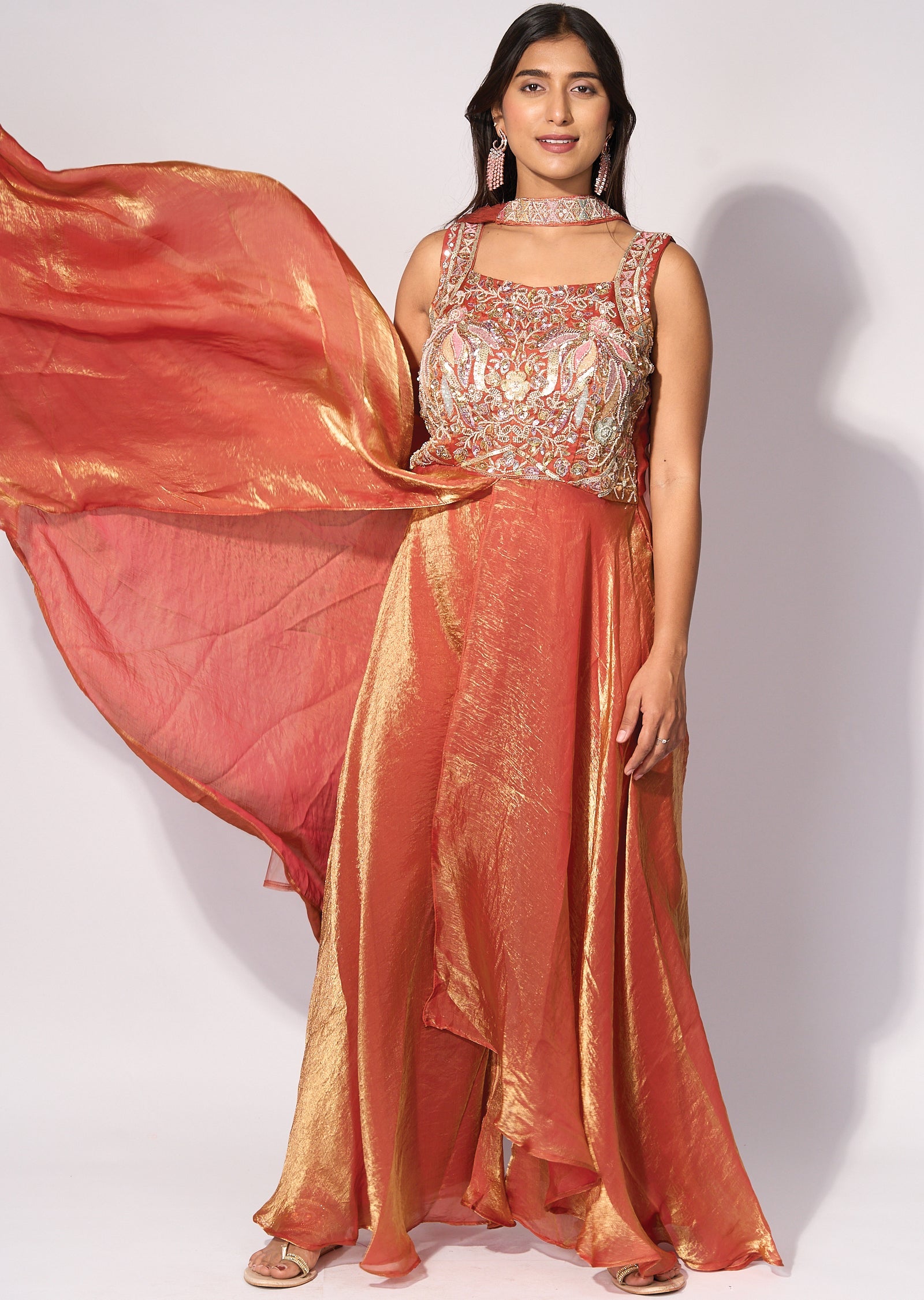 Rust Front slit Anarkali Suit
