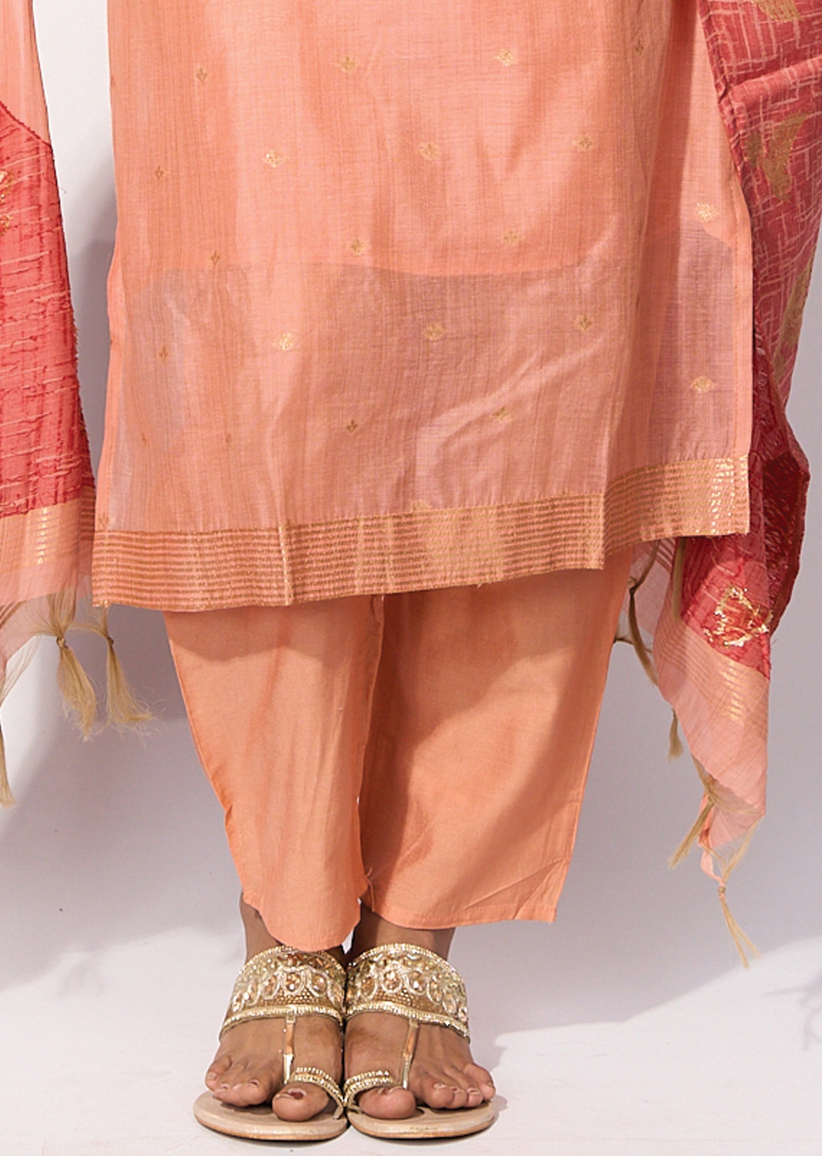 Peach Silk Straight cut kurti Set